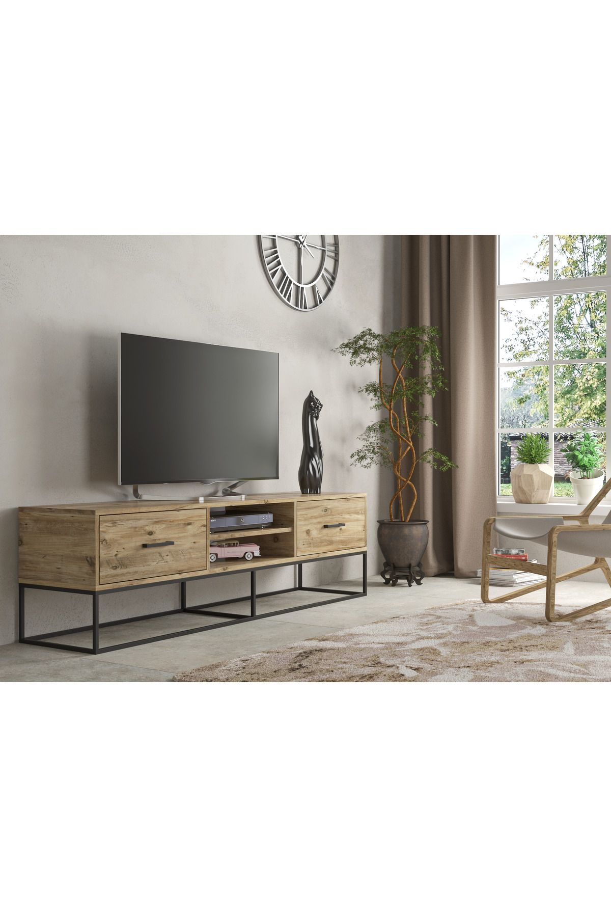 Home Art Design Limra Modern 140 cm Metalli 2 Çekmeceli Tv Sehpası - Atlantik Çam