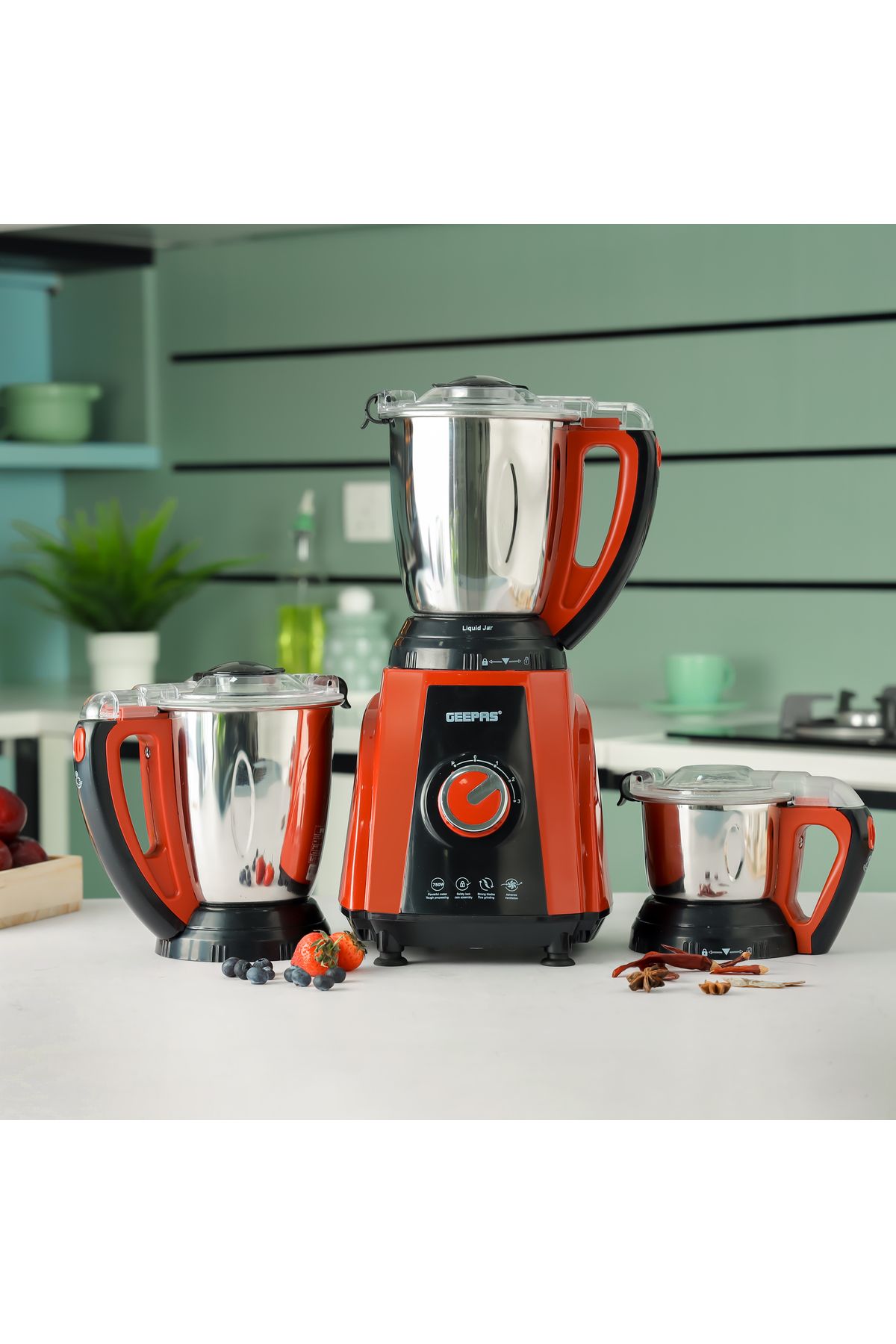 Geepas-3-in-1 Mixer Grinder, 3 Speed With Pulse, 1.5L Blending Jar & Grinder Jar, 0.5L Chutney Jar 5