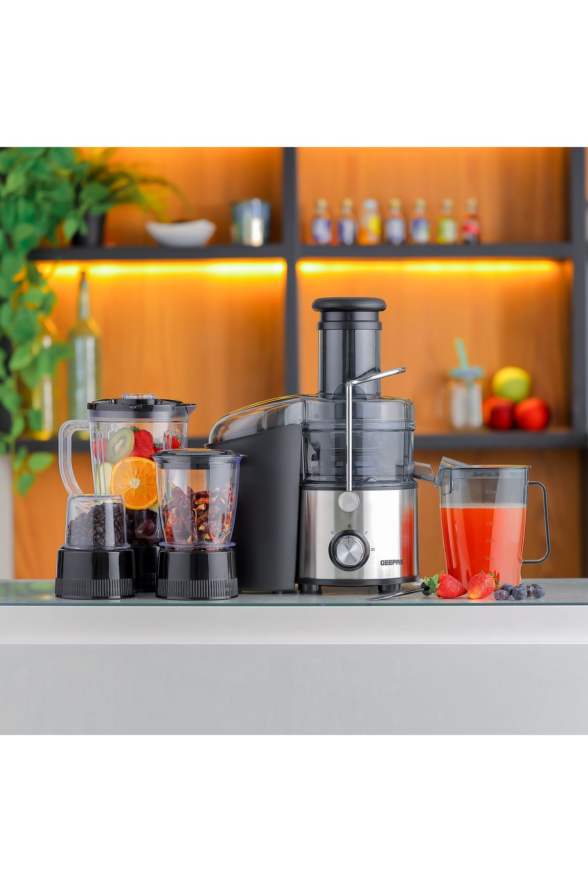 Geepas-4-IN-1 Stainless Steel Blender and Juice Extractor, Powerful Motor with 2 Speed Setting and Pulse 2