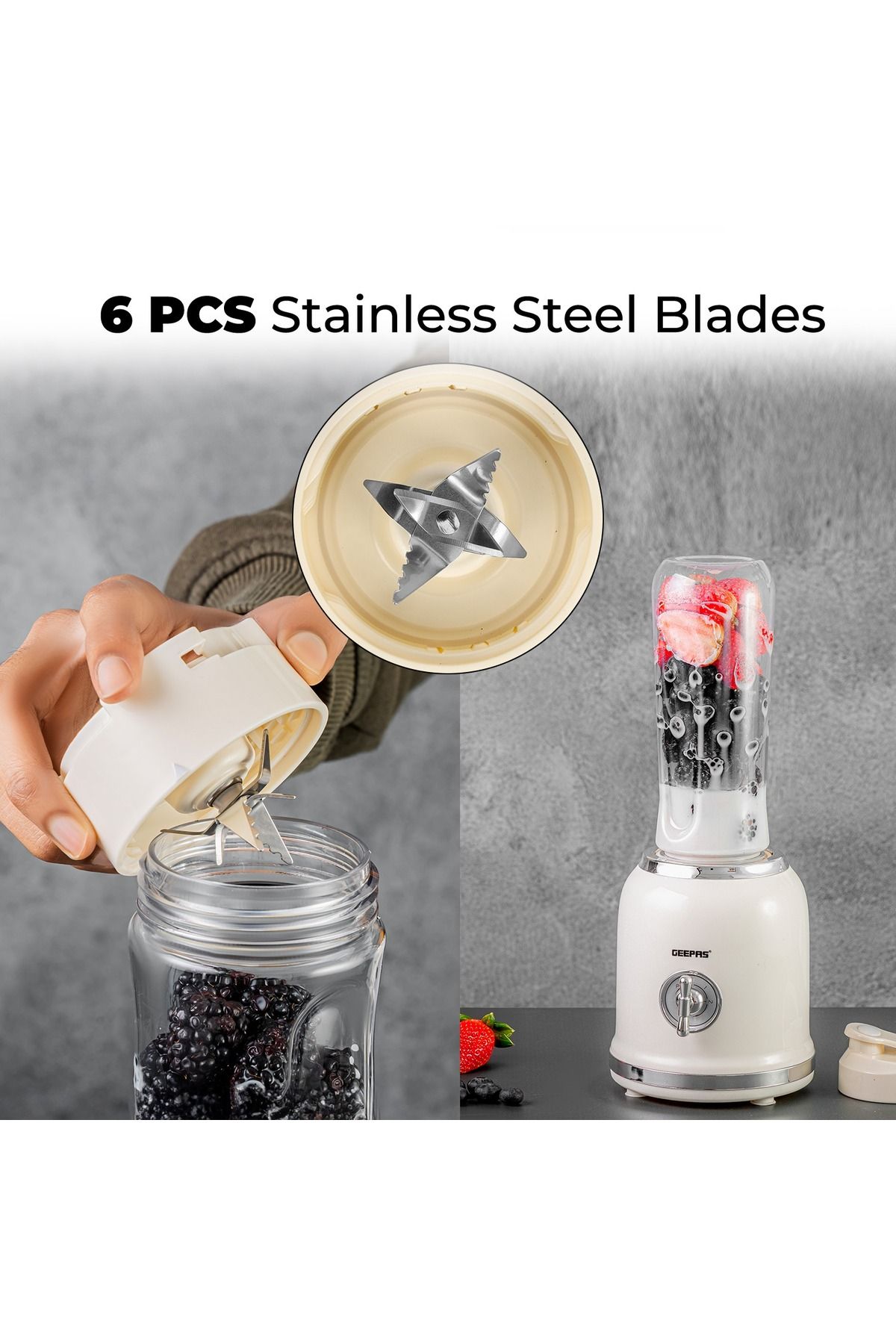 Geepas-Personal Blender with 2 BPA-Free Tritan Bottles, 600 ML Perfect for making Smoothies, Milkshakes 3