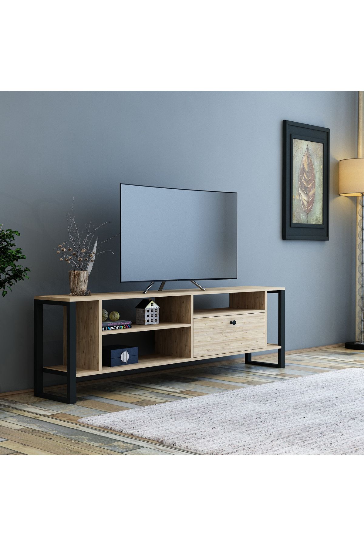 Home Art Design Nerus Metalli 2 Kapaklı 150 cm Tv Sehpası - Atlantik Çam