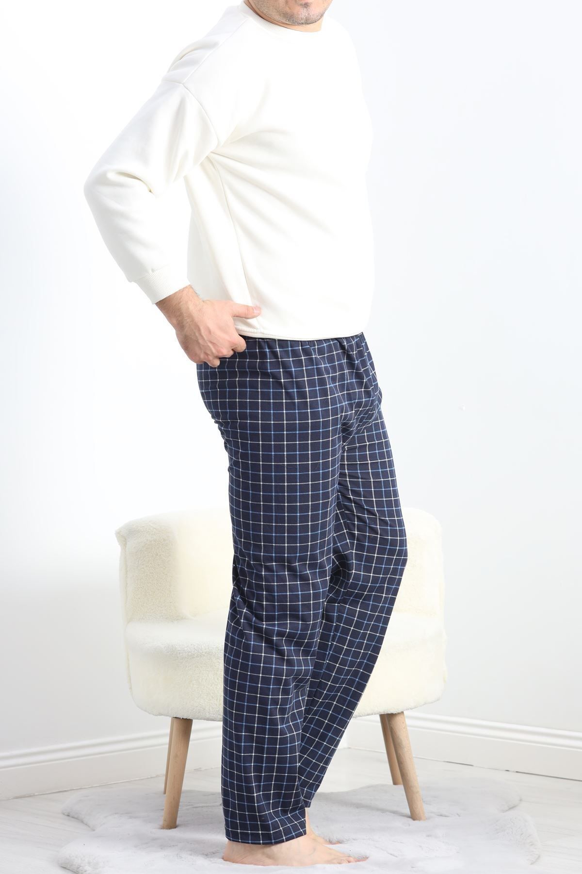 VELİZADE Erkek Premium Konfor Modeli Beli Lastikli Ekose Desenli Yüksek Bel Rahat Pamuklu Pijama Altı 18529