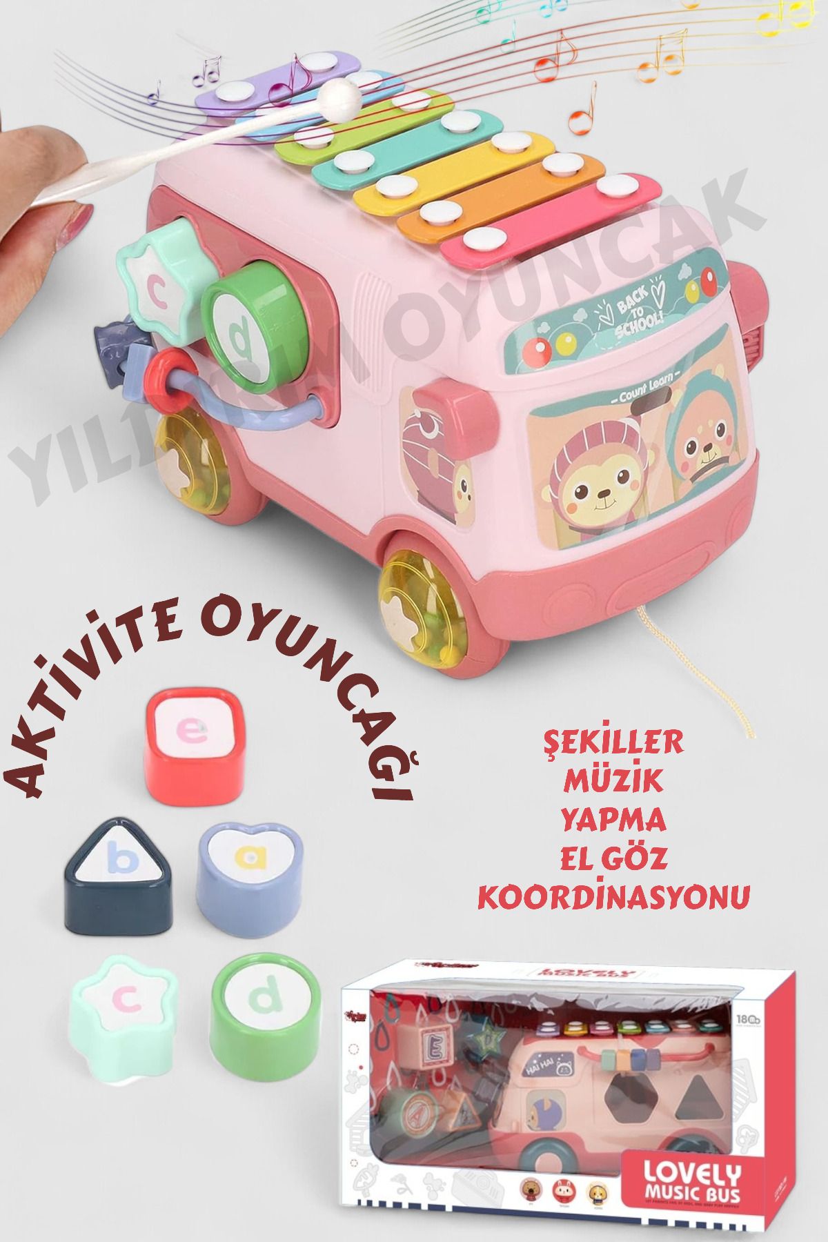 YILDIRIM OYUNCAK Müzikli ve Işıklı Çok Aktiviteli Bebek Oyuncağı Müzik ve Eğlence Otobüsü Tak Çıkar