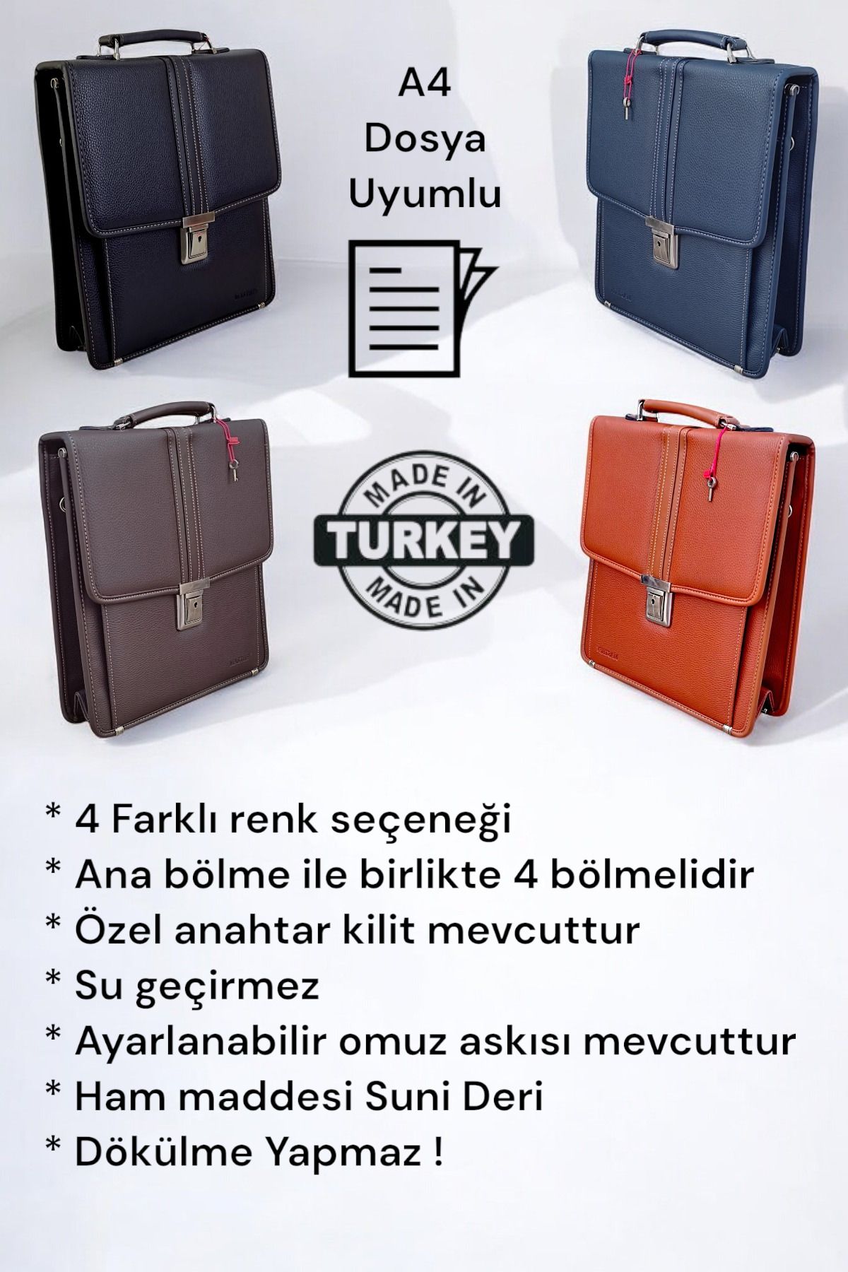 CANARİS-حقيبة يد بتصميم عمودي وحزام كتف وحقيبة متوافقة مع ملف A4 مع آلية القفل 4