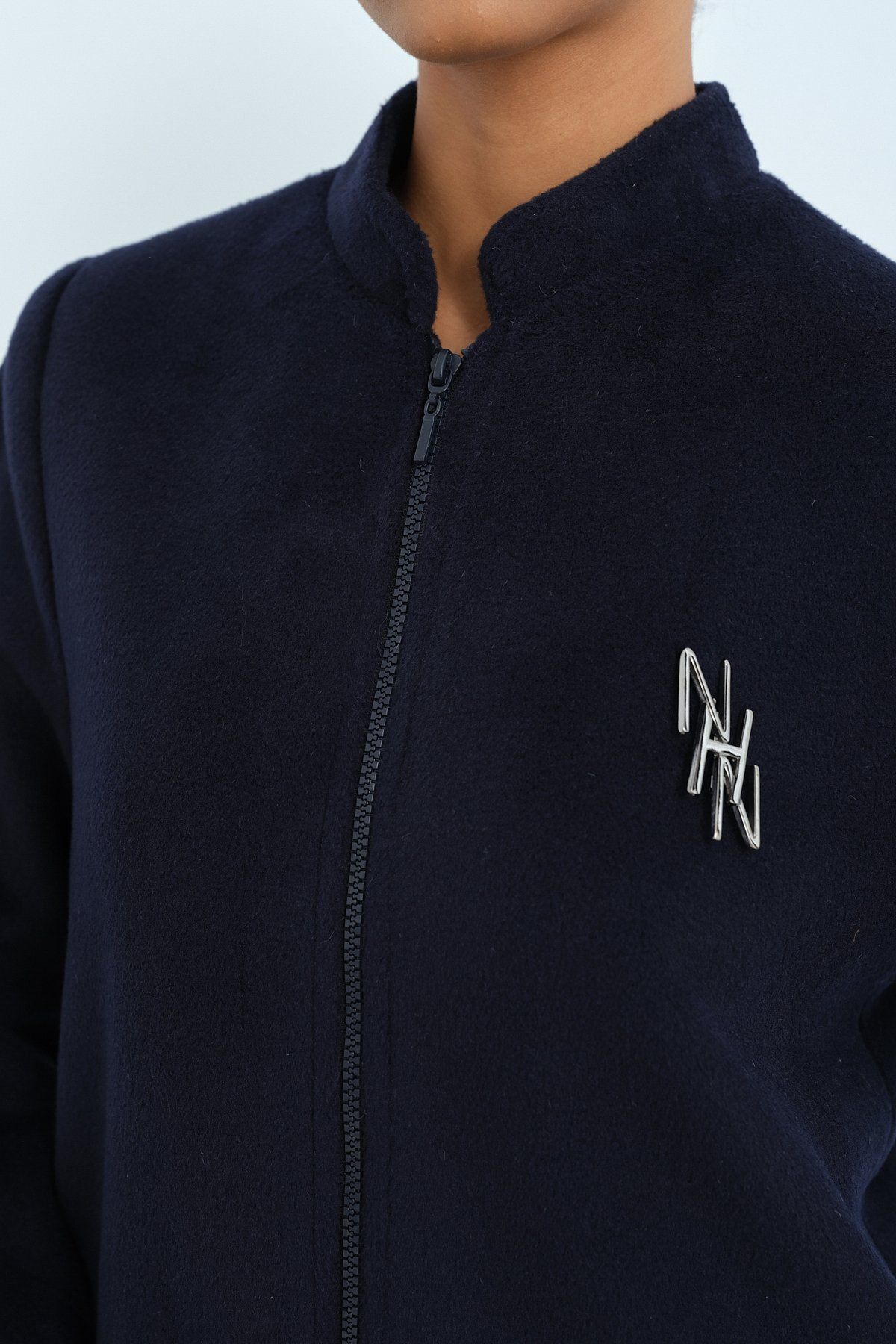 Nihan-Navy Blue Basic Zippered Coat 3