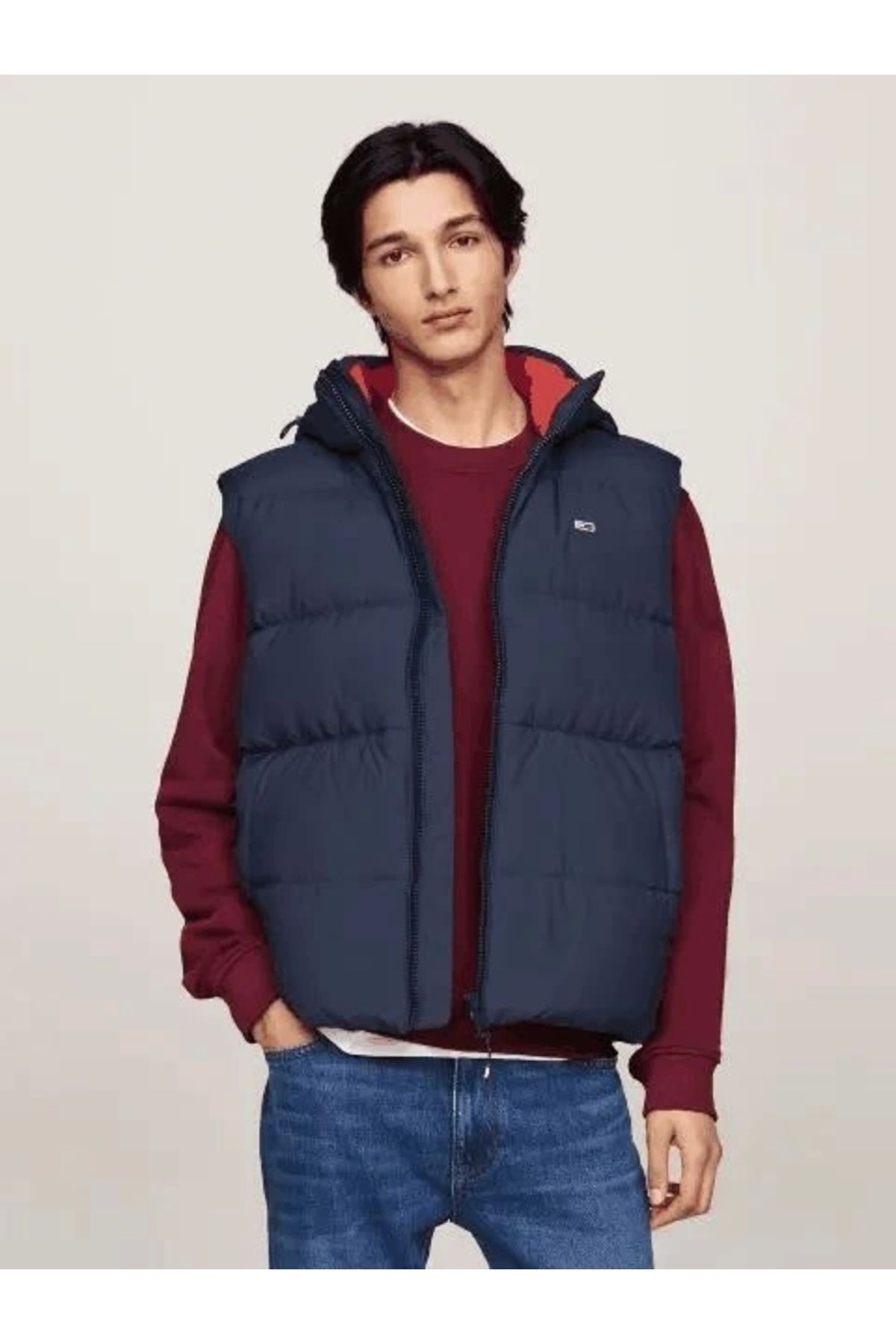 Tommy Jeans Erkek Kapşonlu Fermuarlı Lacivert Yelek