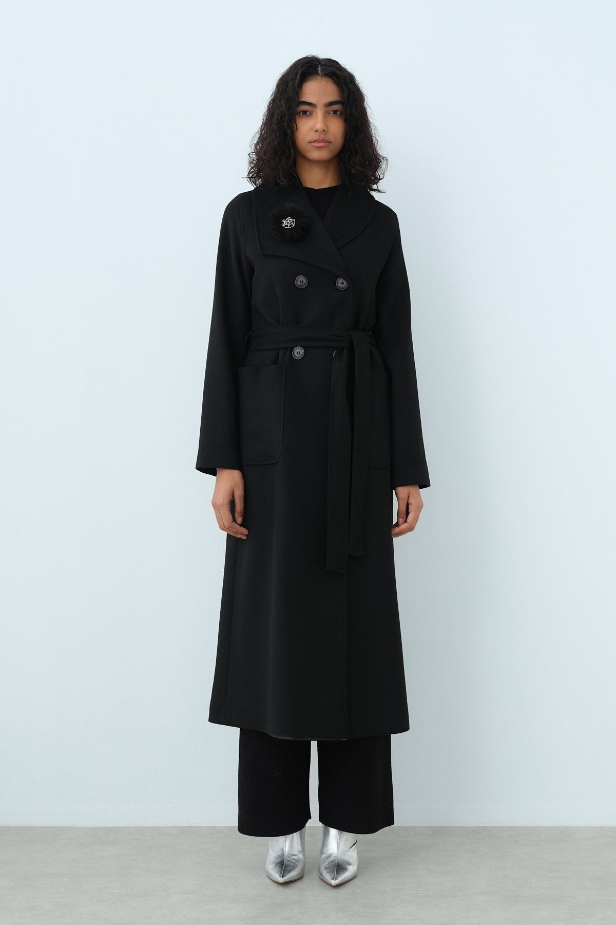 Nihan-Asymmetric Sash Coat in Black 1