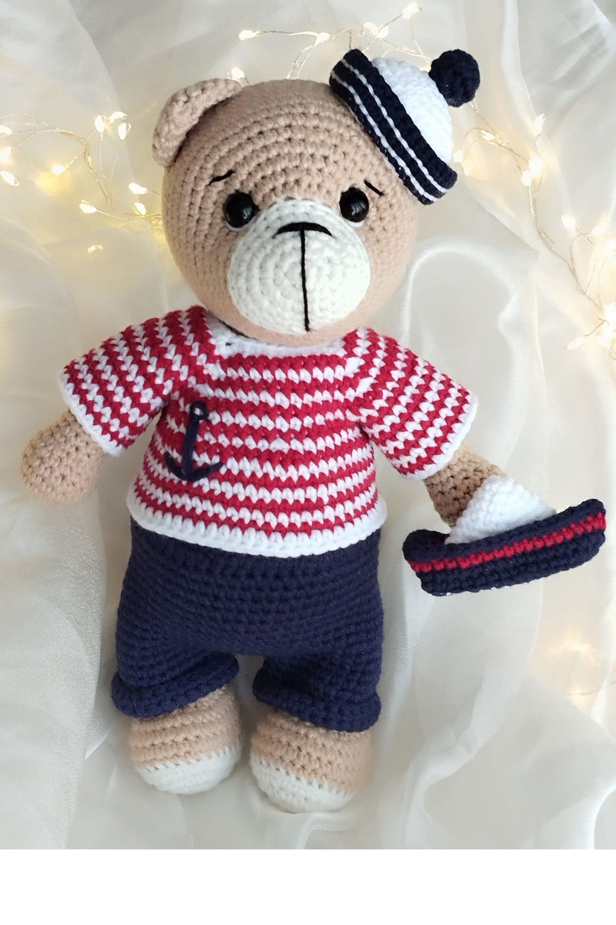 kelebeginruyasihobievi Amigurumi Organik , Elemeği, Denizci ,Şapkalı, Gemili Ayıcık