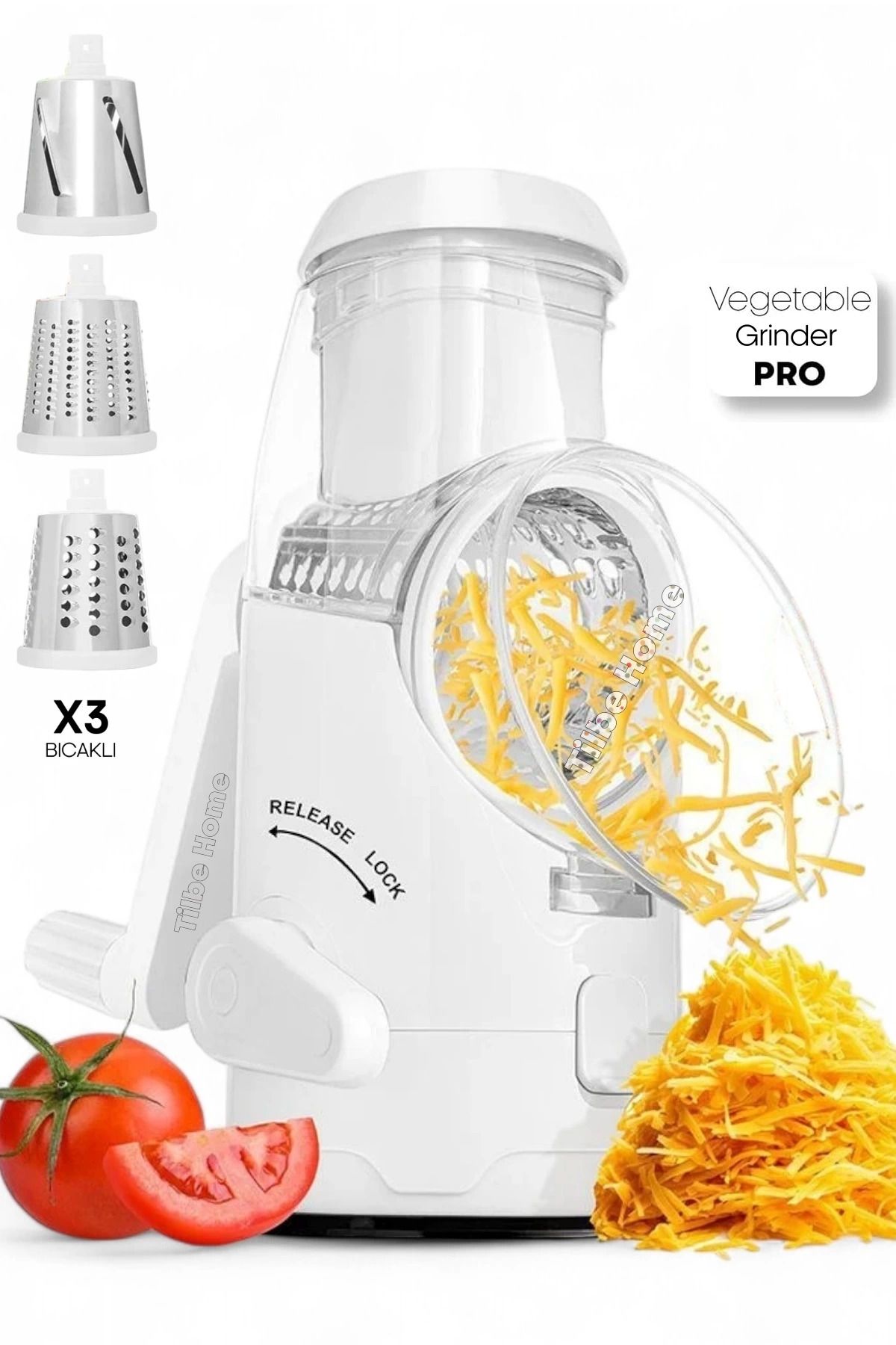 EMR SHOP Vegetable Grinder Pro Öğütücü Dilimleyici Kollu Rende 3 Çelik Bıçaklı Sebze Doğrayıcı Mutfak Robotu