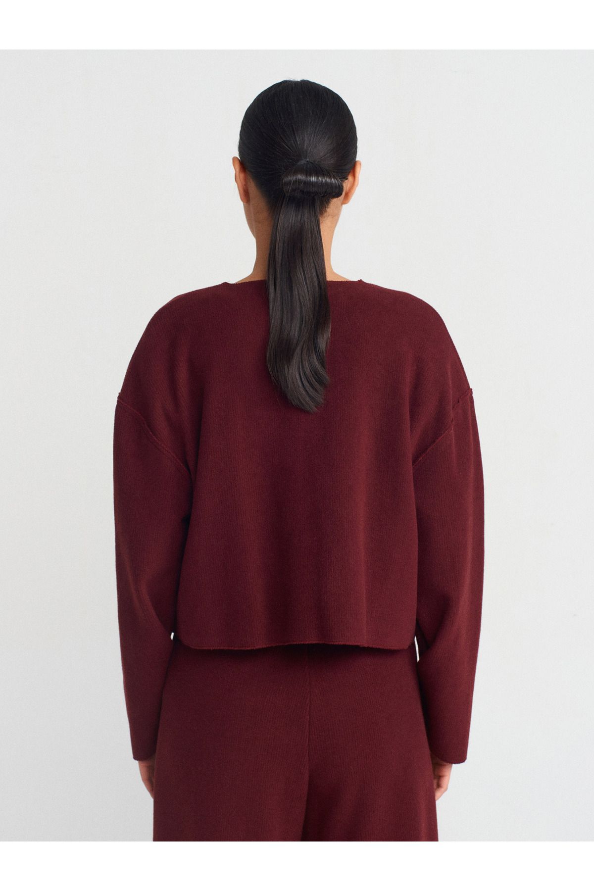 Dilvin-60426 Cardigan cu mânecă lungă cu nervuri roșu Claret 3