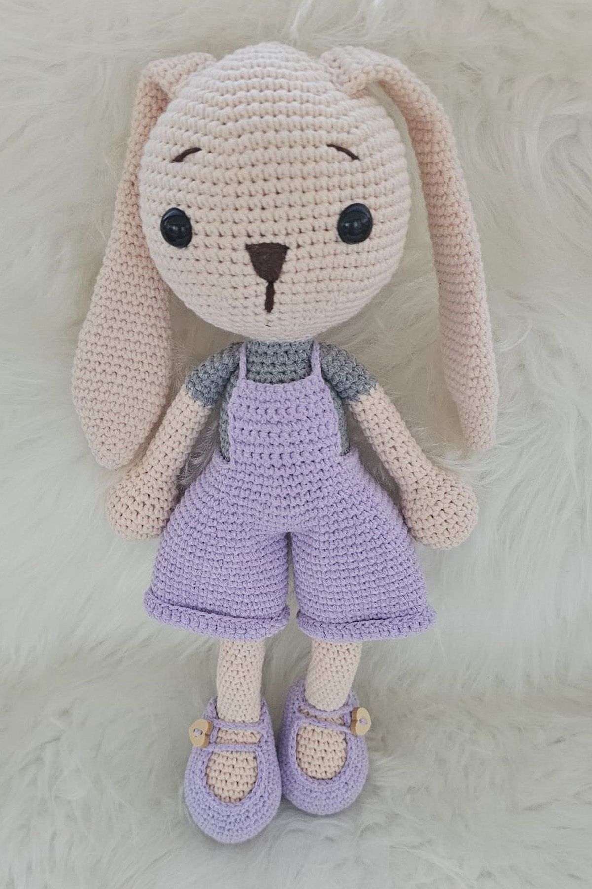 kelebeginruyasihobievi Amigurumi Yenidoğan Uzun Kulaklı Lila Tulumlu Organik Tavşan Oyuncak