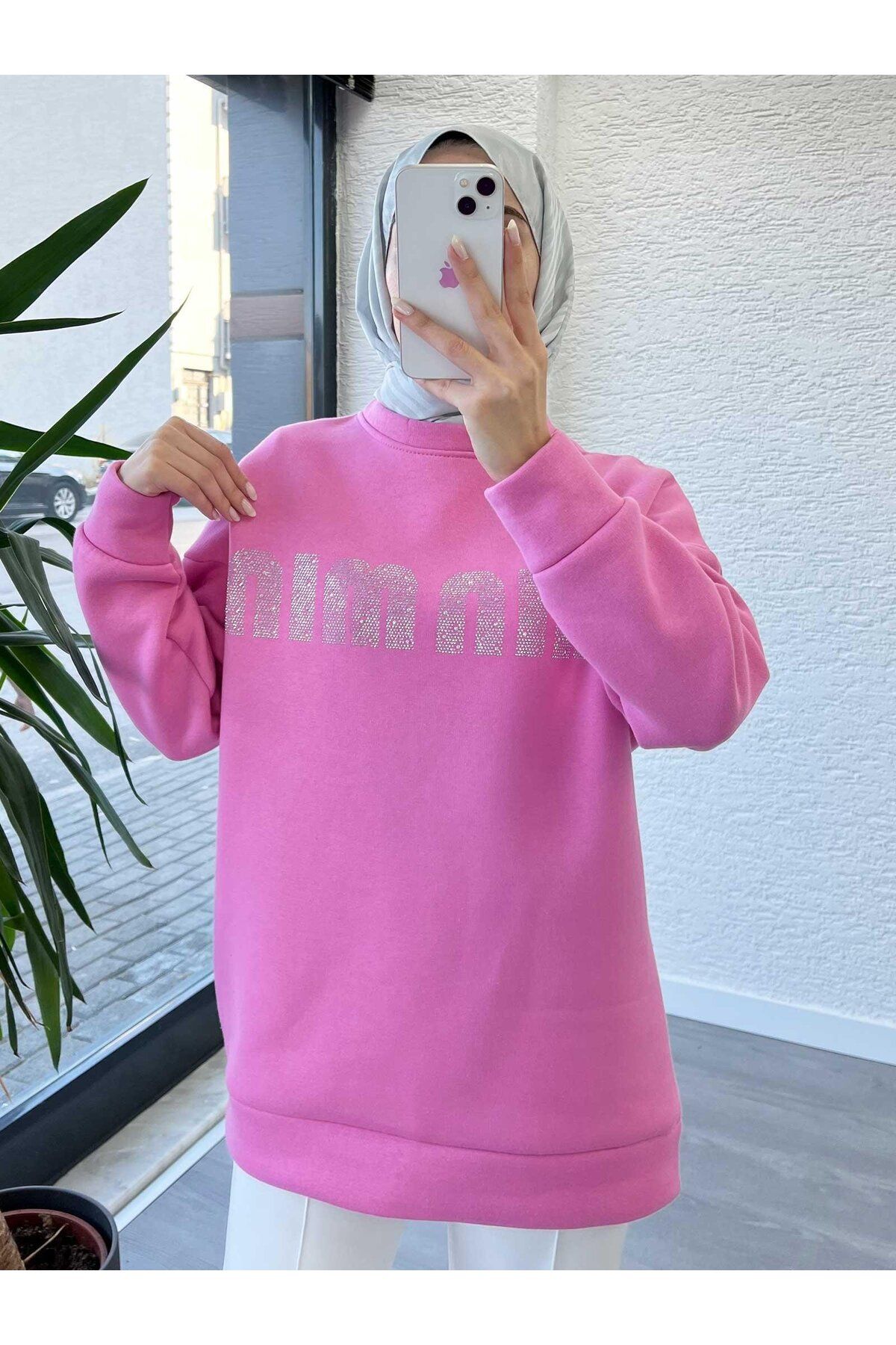 MELEK ARAZ Pembe Kadın Jardonlu Sweatshirt