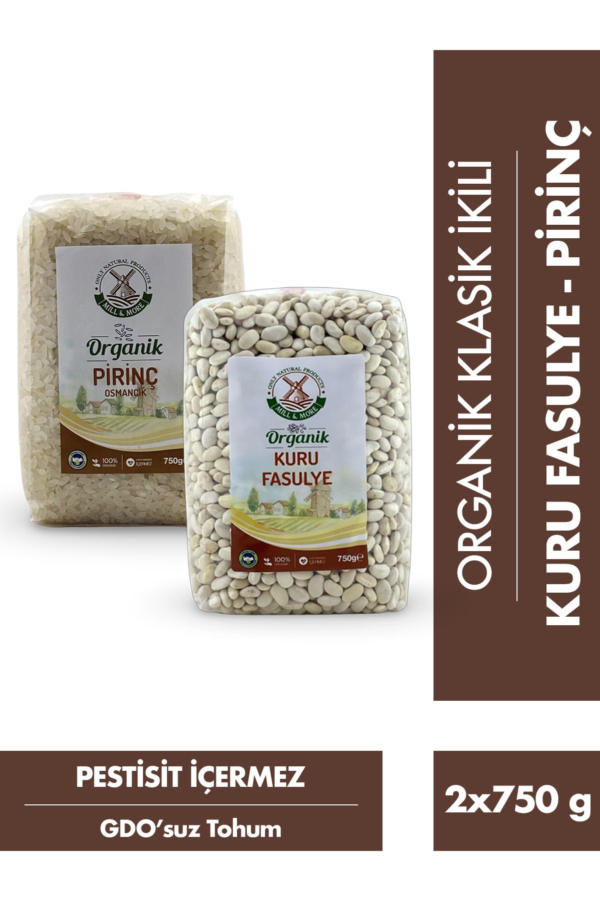 Mill & More Only Natural Products Organik Kuru Fasulye 750 g + Organik Pirinç 750 g