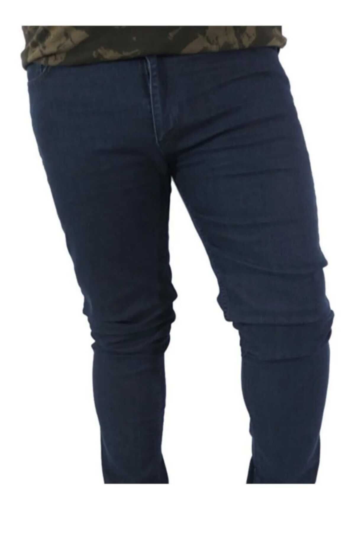 Jeans Lacivert Klasik Fit Büyük Beden Yüksek Bel Boru Paça Erkek Kot Pantolon