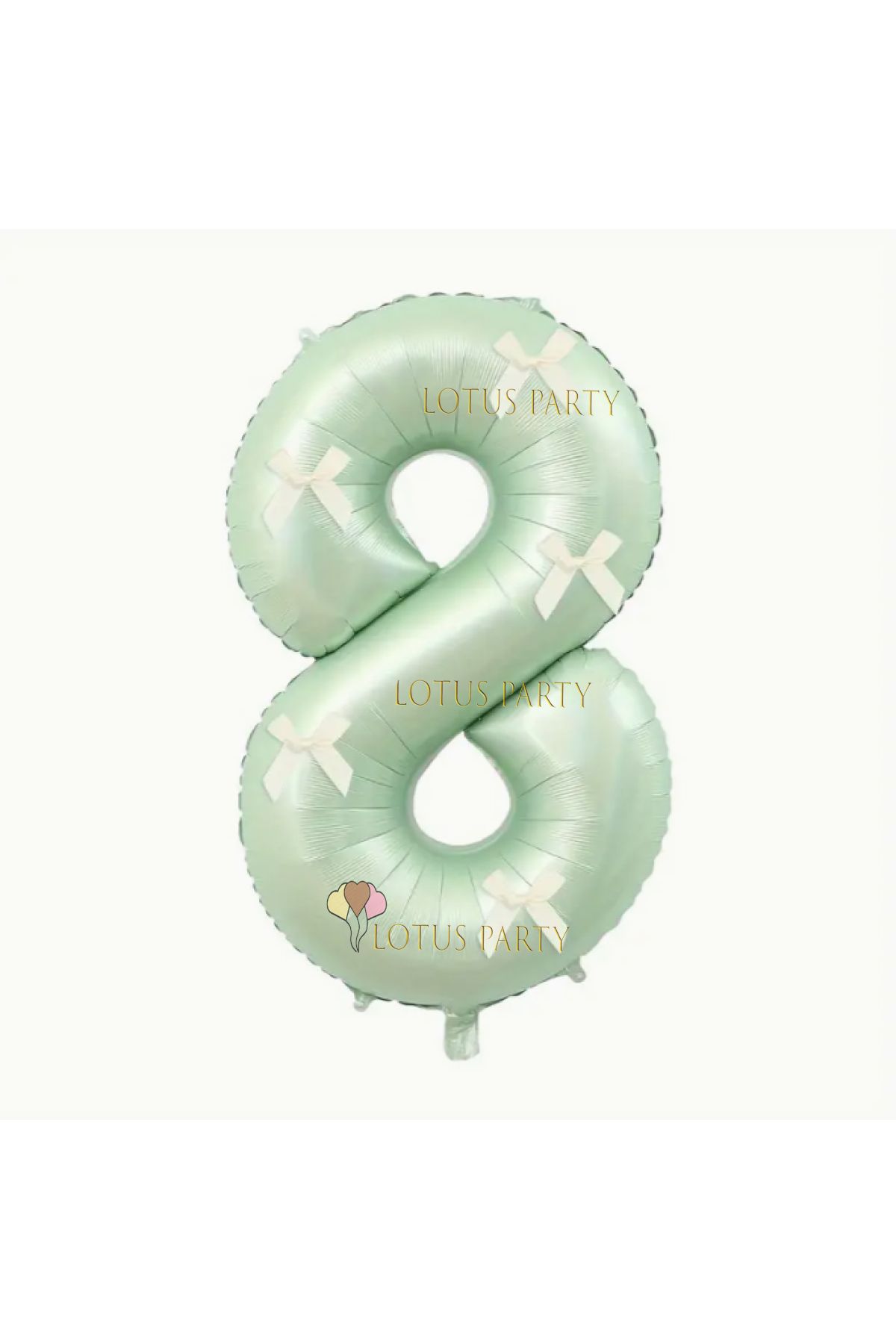 LOTUS PARTY-1 Year Old Water Green Numeral Foil Balloon - with White Ribbon and Bow 1