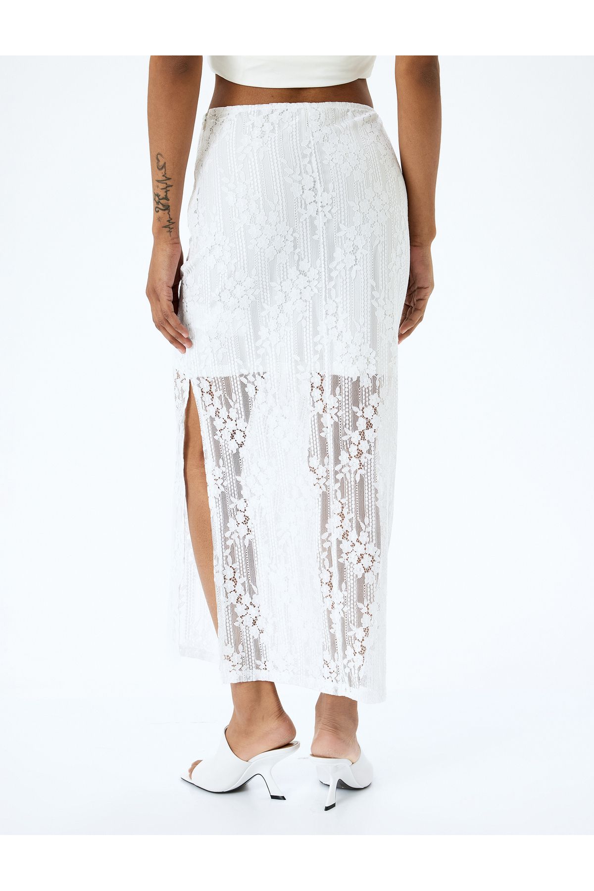 Koton-Half Lined Long Lace Skirt with Slit Detail 4