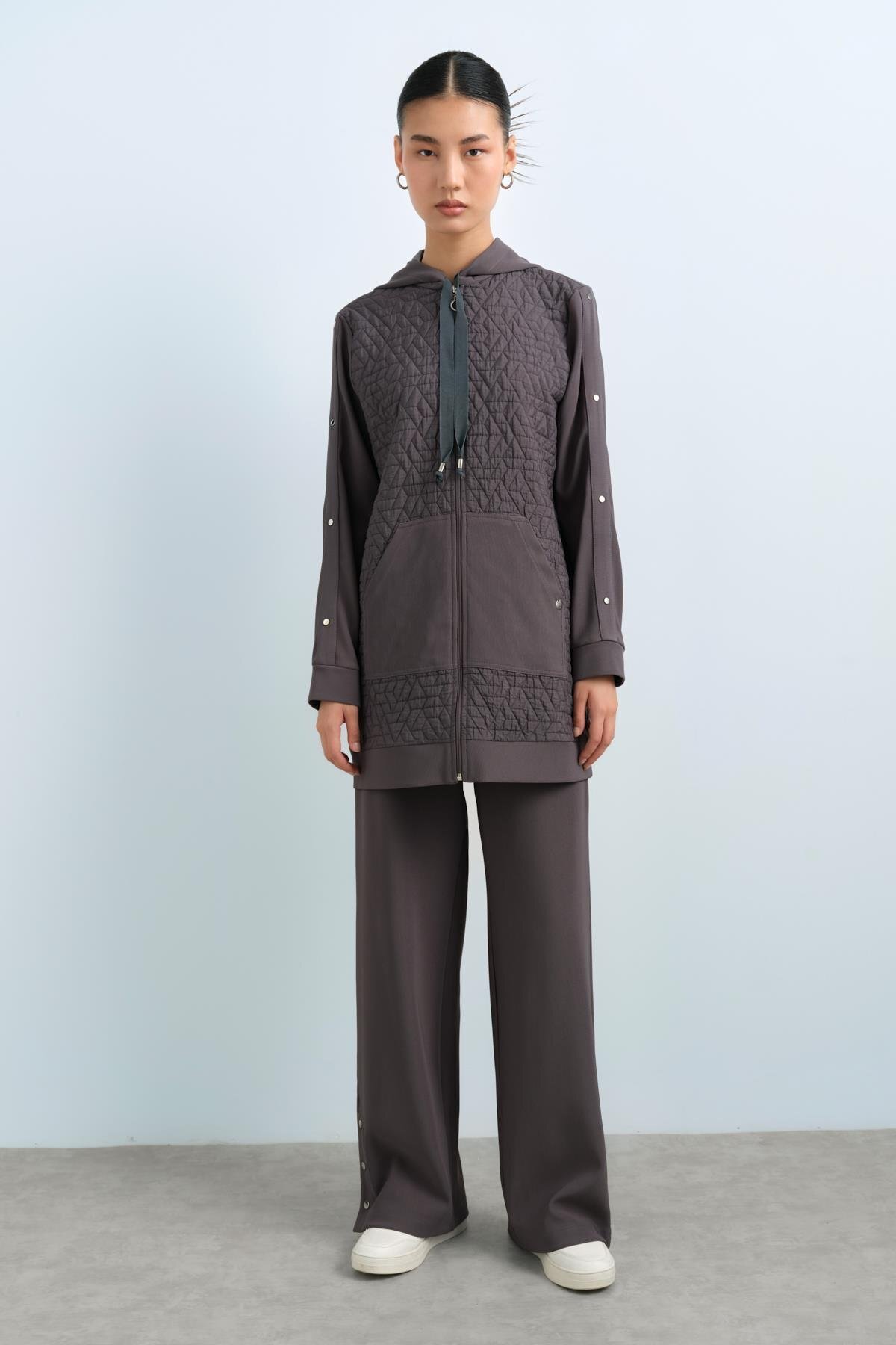 Nihan Kapitone Mixli Pantolon Giy-Çık Takım Füme