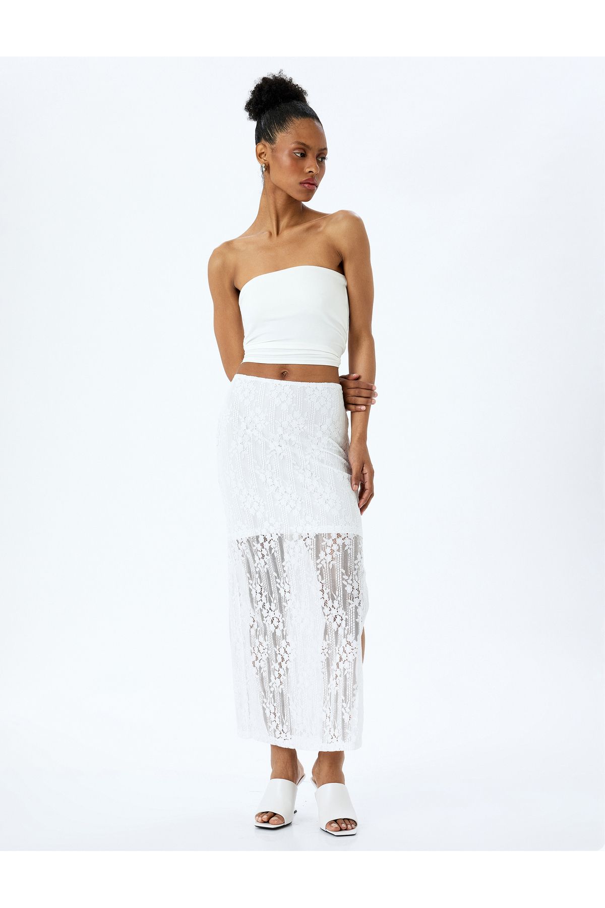 Koton-Half Lined Long Lace Skirt with Slit Detail 2