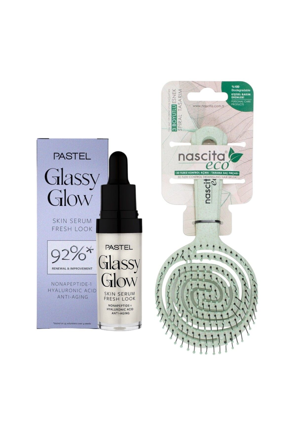 Pastel Glassy Glow Skin Serum - Aydınlatıcı Cilt Serumu 14.4ml + Nascita-Eco Vegan Saç Fırçası Yeşil