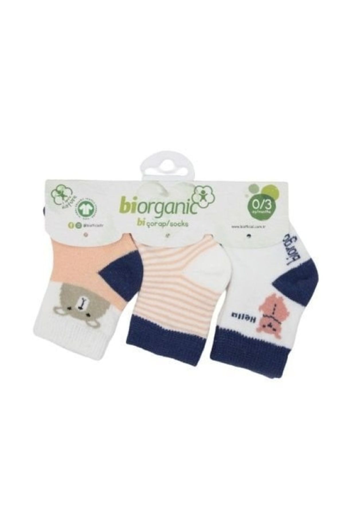 Bibaby Biorganic Hello Teddy Bear Kız 3lü Çorap 68400 Somon