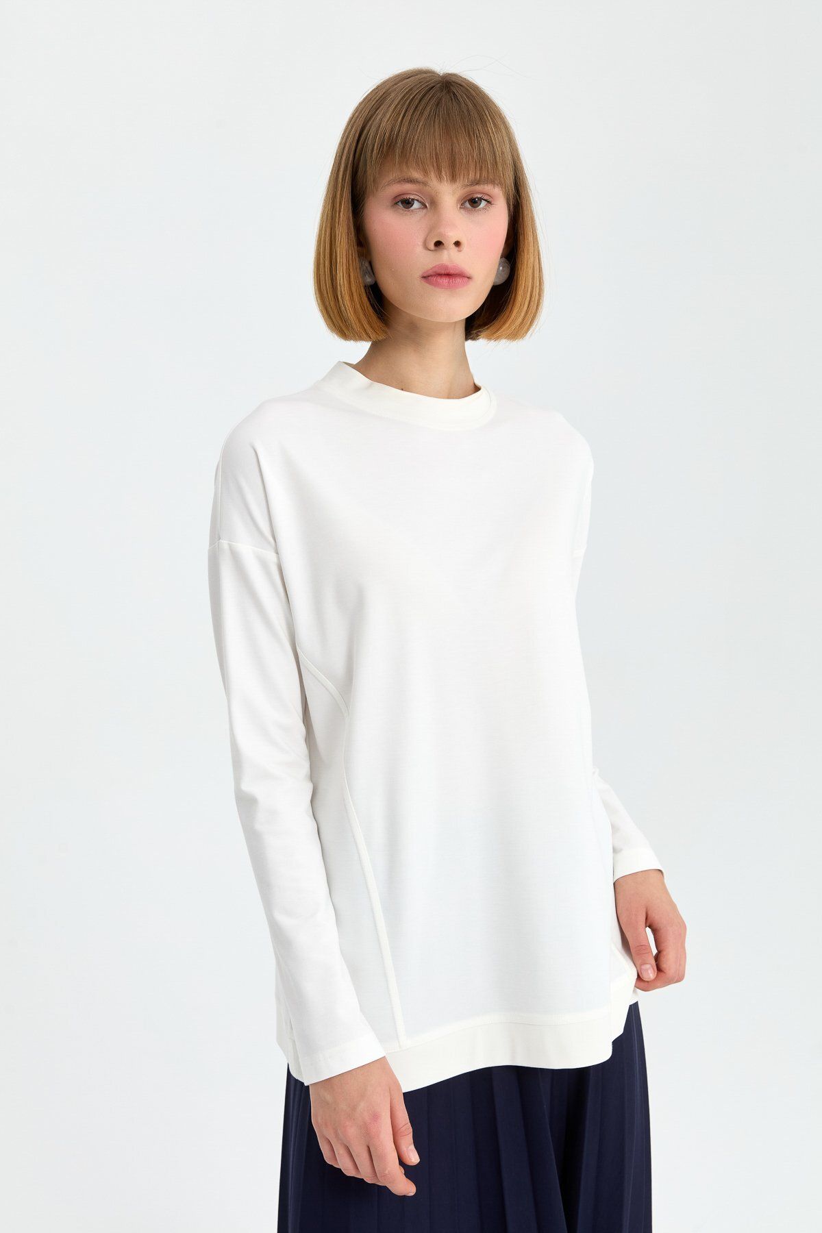 Nihan-Ecru Colored Knitted Basic Blouse 2