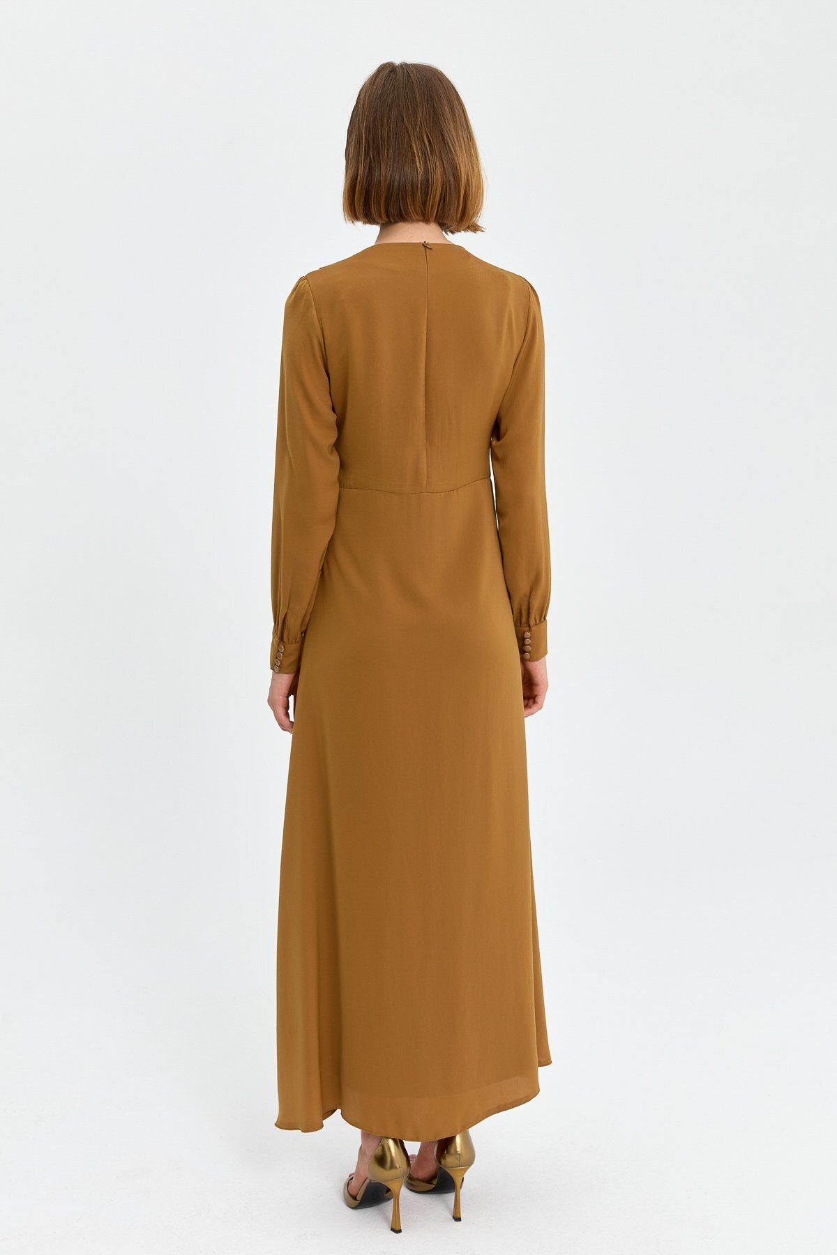 Kuşak Detaylı Elbise Camel - 8