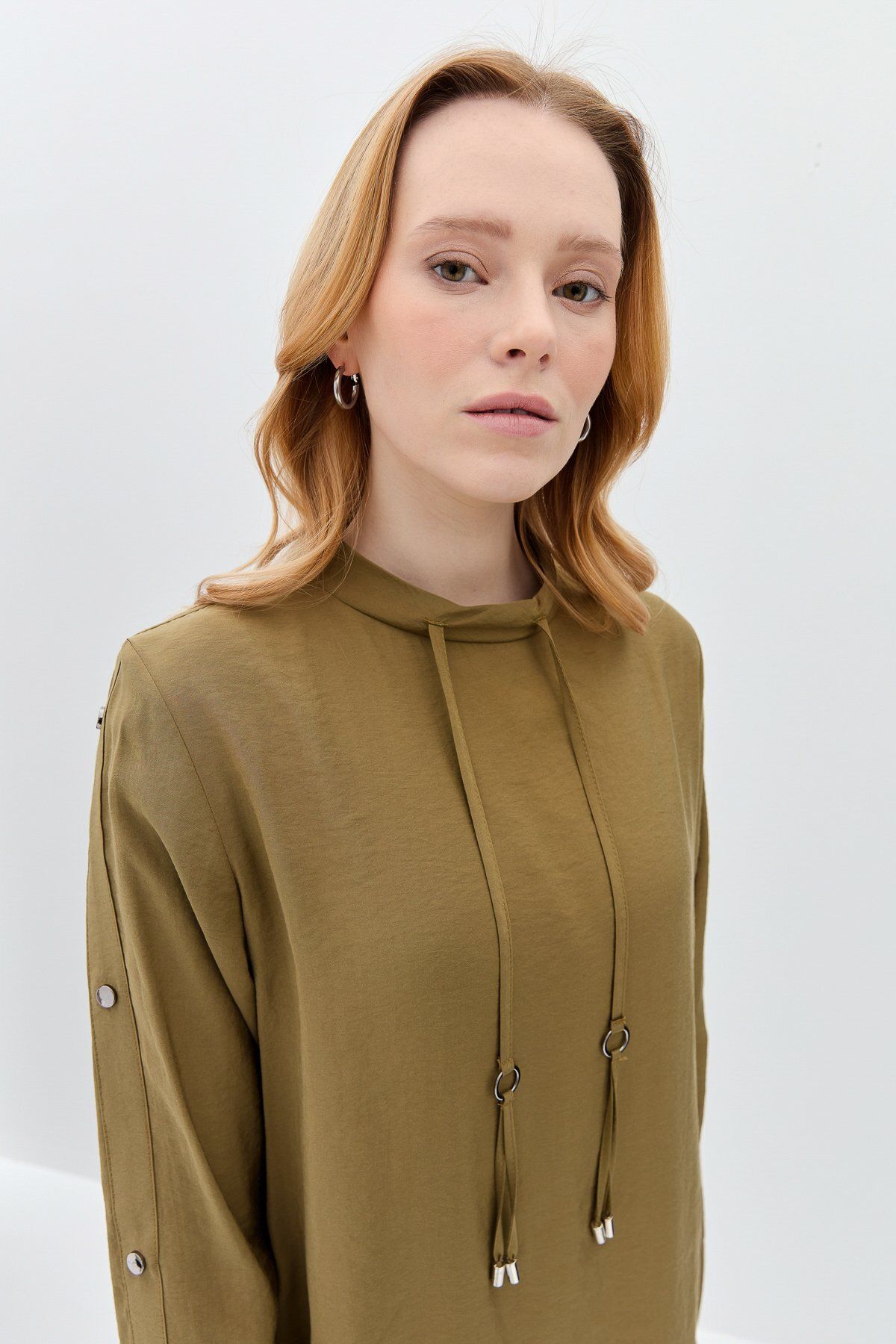 Nihan-Pants Tunic Set with Snap Detail on Sleeves Khaki 7