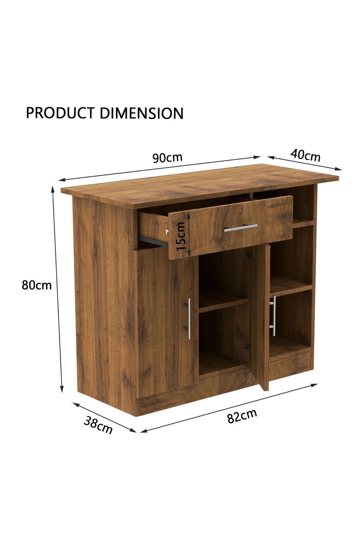 Mahmayi-Cabinet with Single Drawer, 2 Door Storage and 3 Open Shelf-Cognac Brown Sherman Oak 2