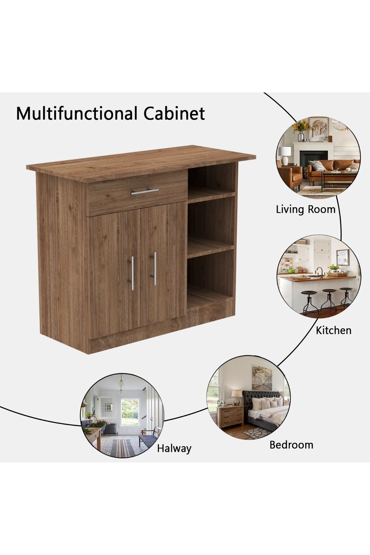 Mahmayi-Medium Height Cabinet with Single Drawer, 2 Door Storage and 3 Open Shelf-Truffle Davos Oak 5