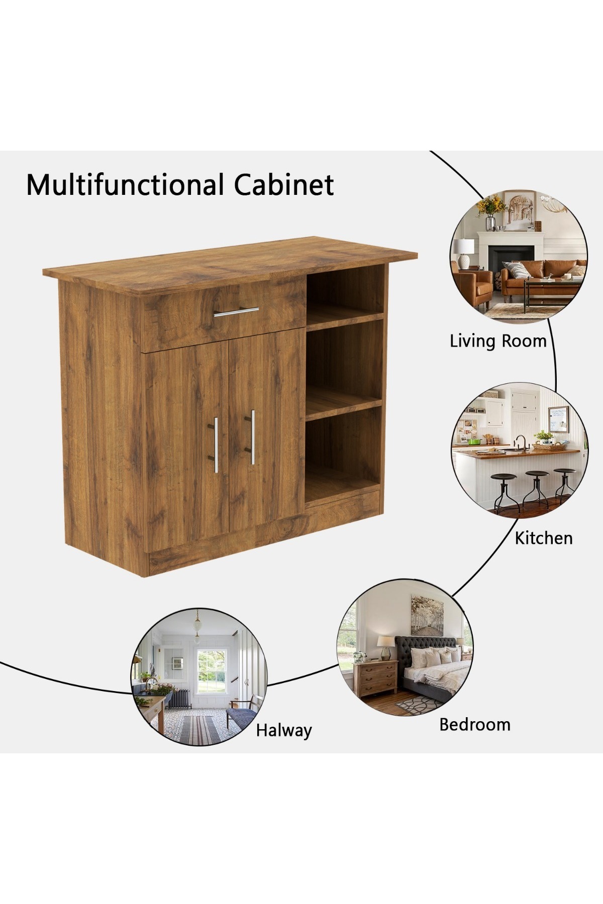 Mahmayi-Cabinet with Single Drawer, 2 Door Storage and 3 Open Shelf-Cognac Brown Sherman Oak 5