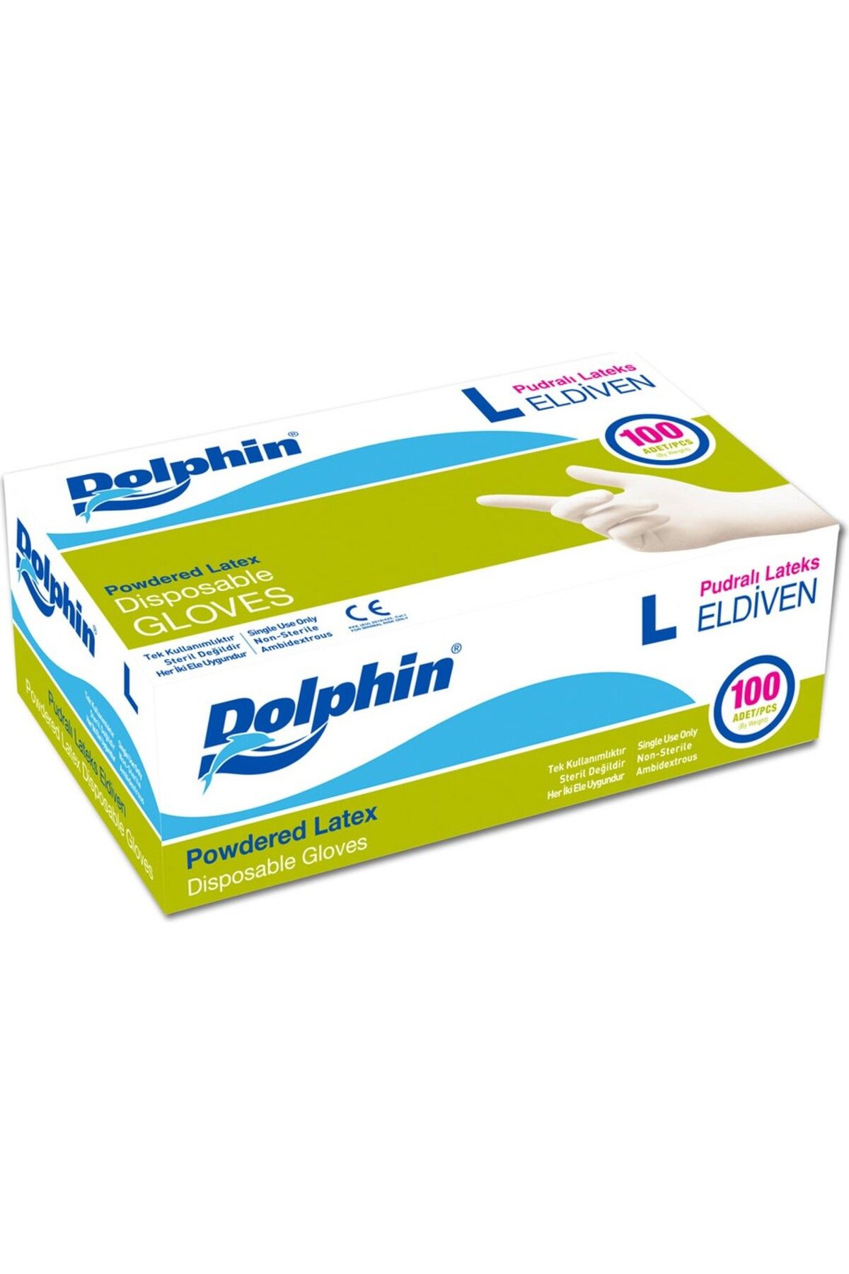 Dolphin Beyaz Lateks Pudralı Eldiven (L) 100'LÜ Paket