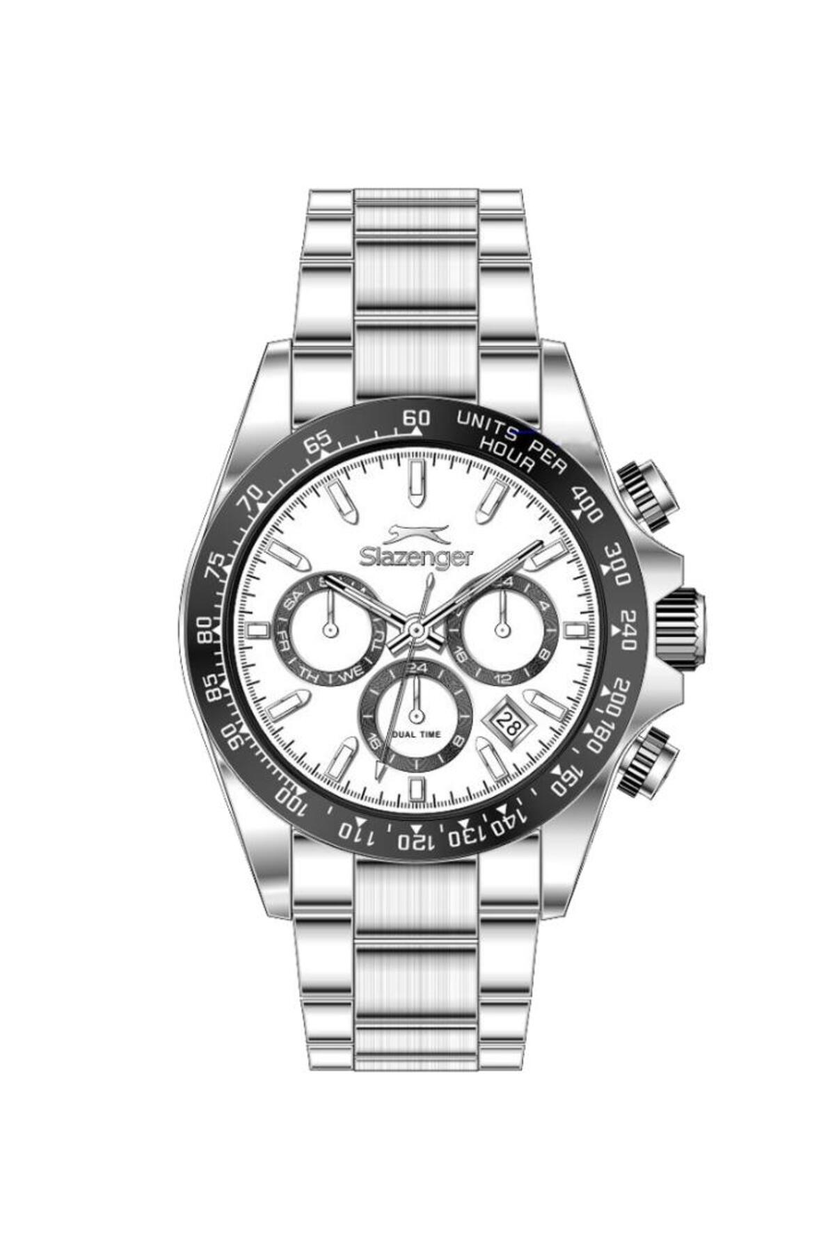 SL.09.2512.2.01 همه عملکردها فعال، بند استیل، مقاوم در برابر آب تا فشار 10 اتمسفر، رنگ متالیک E اسلازنگر ساعت Slazenger