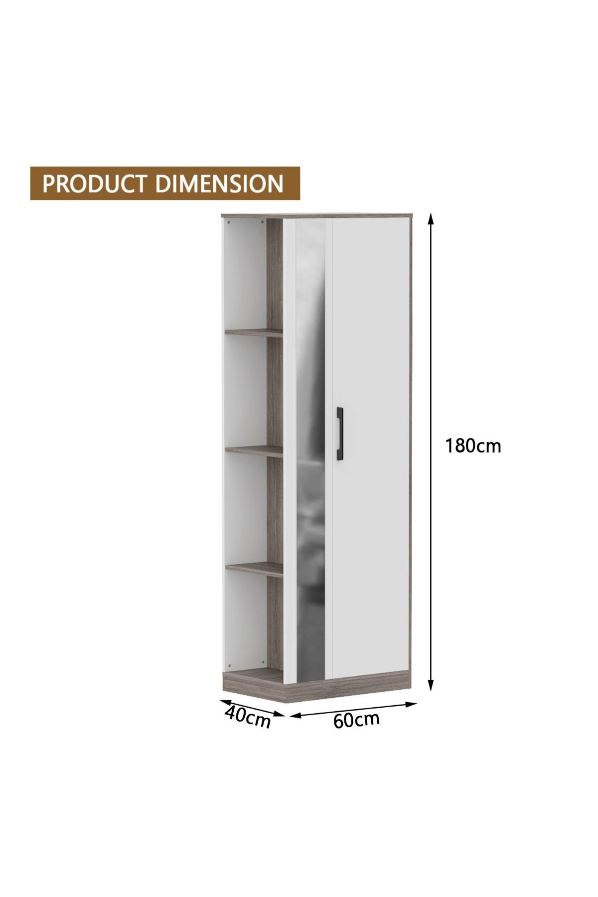 Mahmayi-Modern Wardrobe With Side Mirror And Side Shelf, Cabinet With Hangers - Anthracite Sherman Oak 6