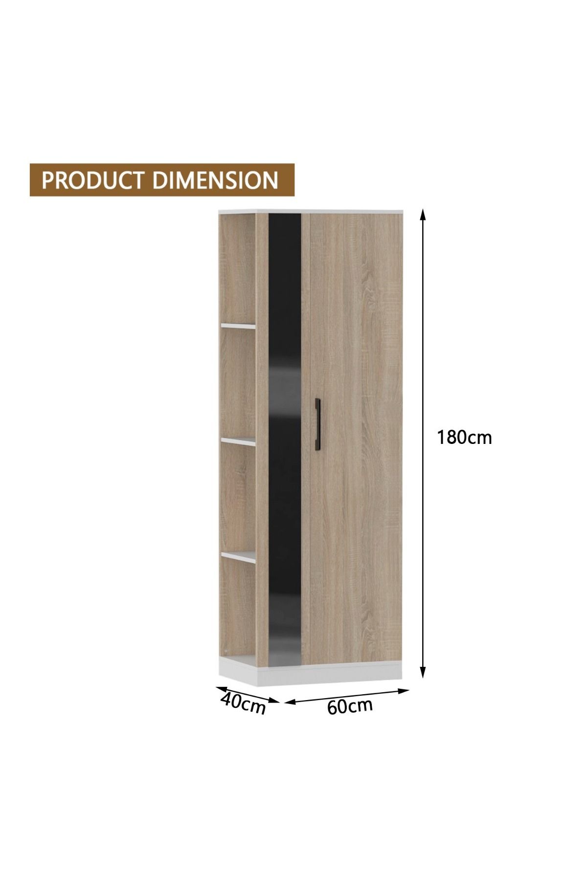 Mahmayi-Modern Wardrobe With Side Mirror And Side Shelf, Cabinet With Hangers - Grey Bardolino Oak 6