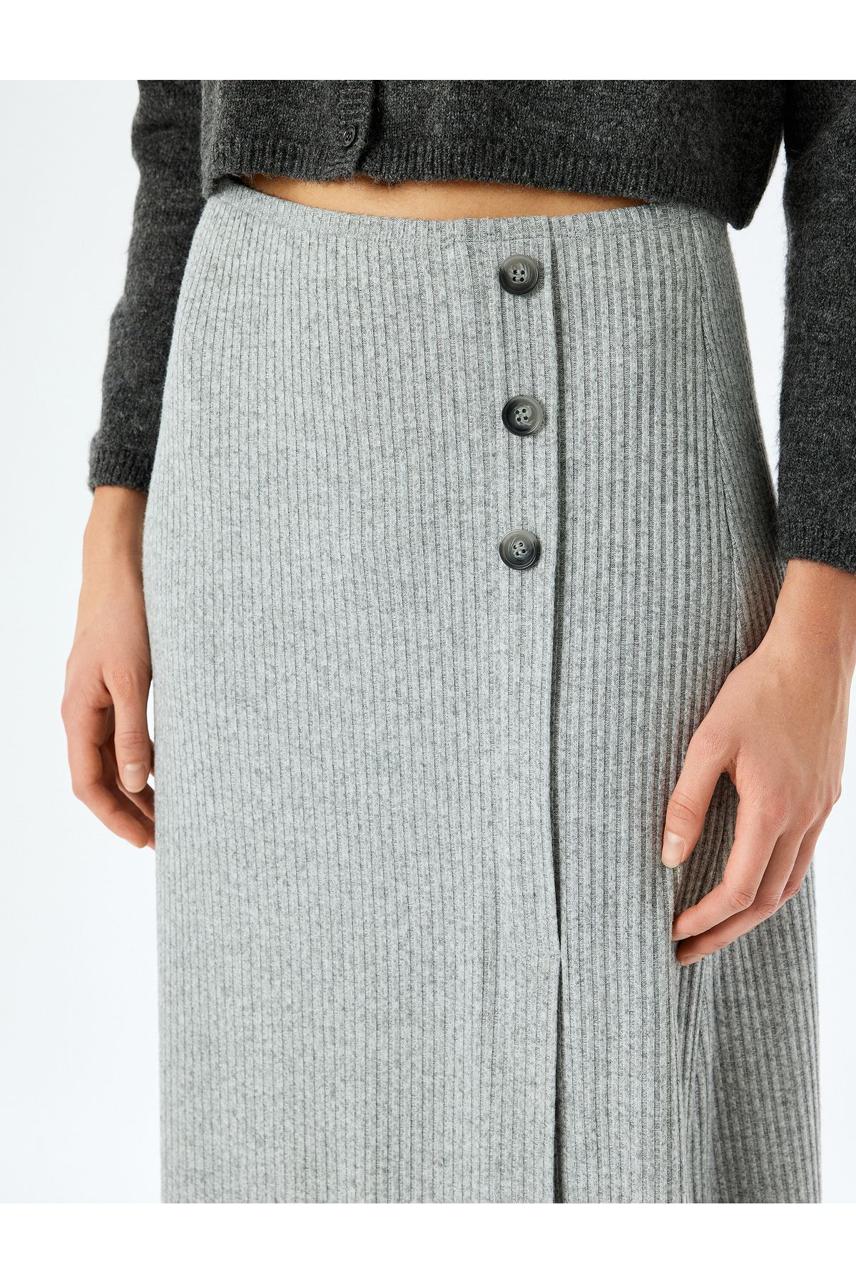 Koton-A-Line Midi Skirt with Button Detail and Slit 5