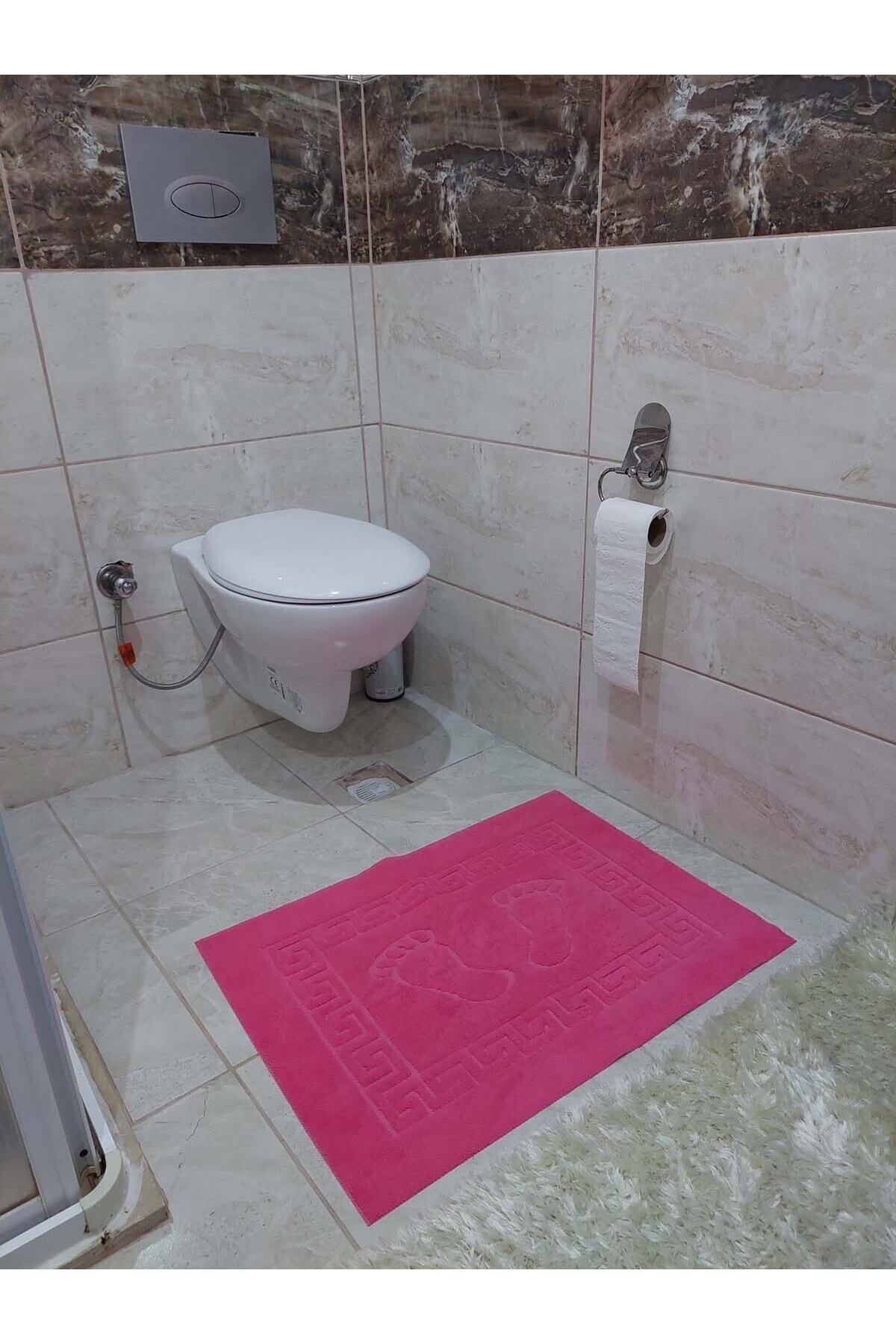 Mef Collection-Bath Mat Non-Slip Base Welsoft Footprint Fuchsia 50x70 Cm 3-Piece 2