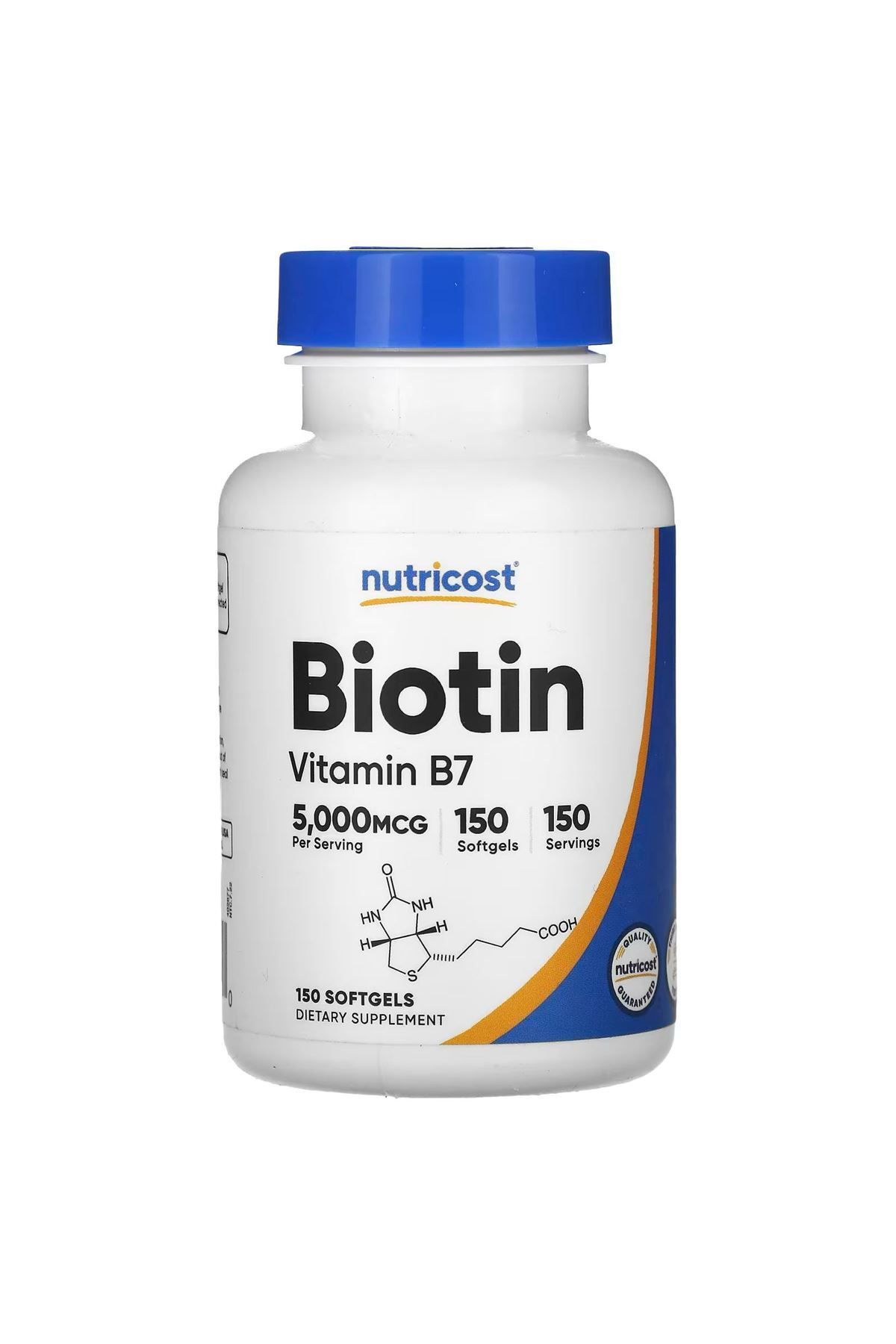 Nutricost Biyotin, Vitamin B7, 5.000 mcg, 150 Yumuşak Jel