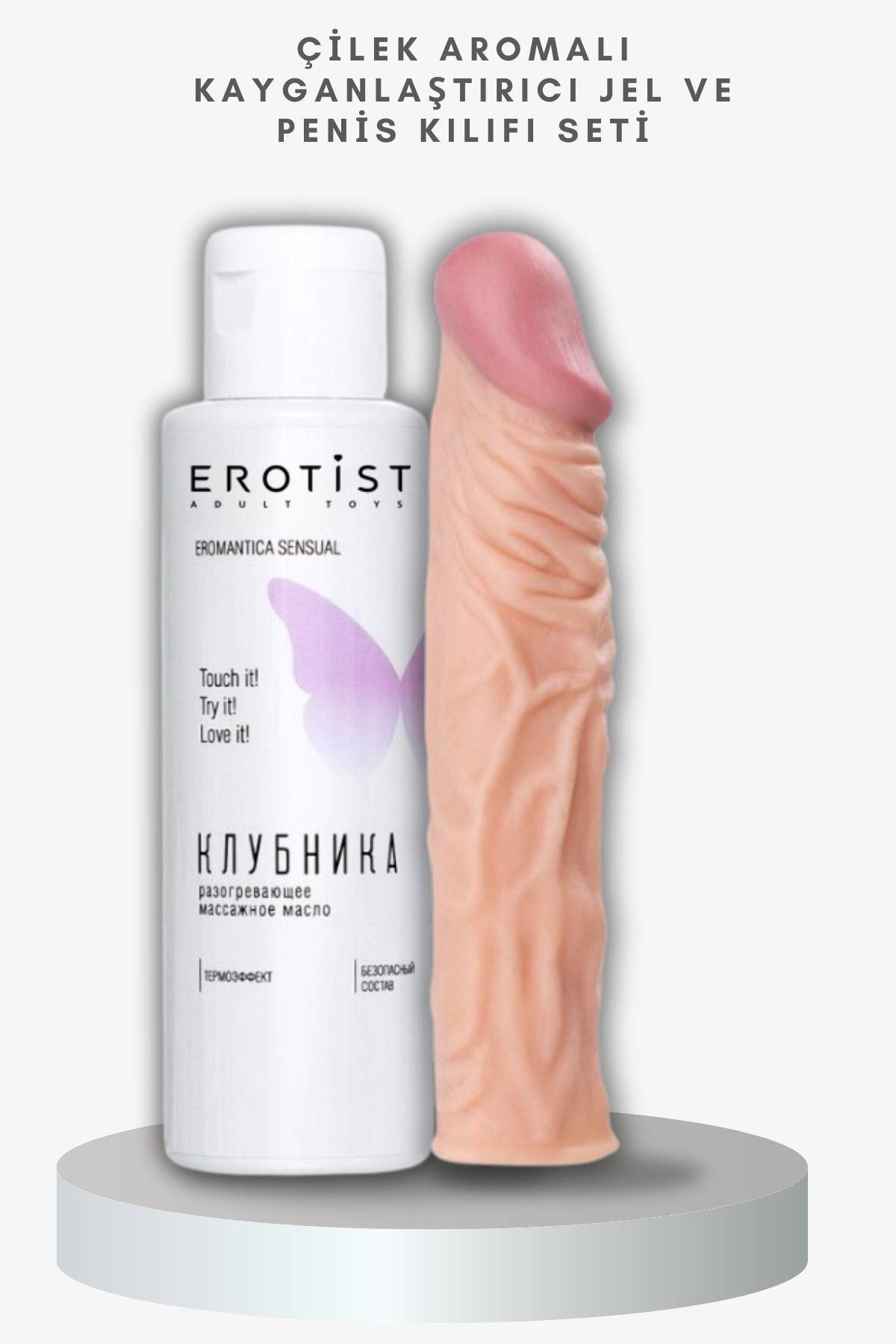 Erotist Çilek Aromalı Kayganlaştırıcı Jel ve Damar Detaylı Penis Kılıfı - Gerçekçi Tasarım, Maksimum Zevk!