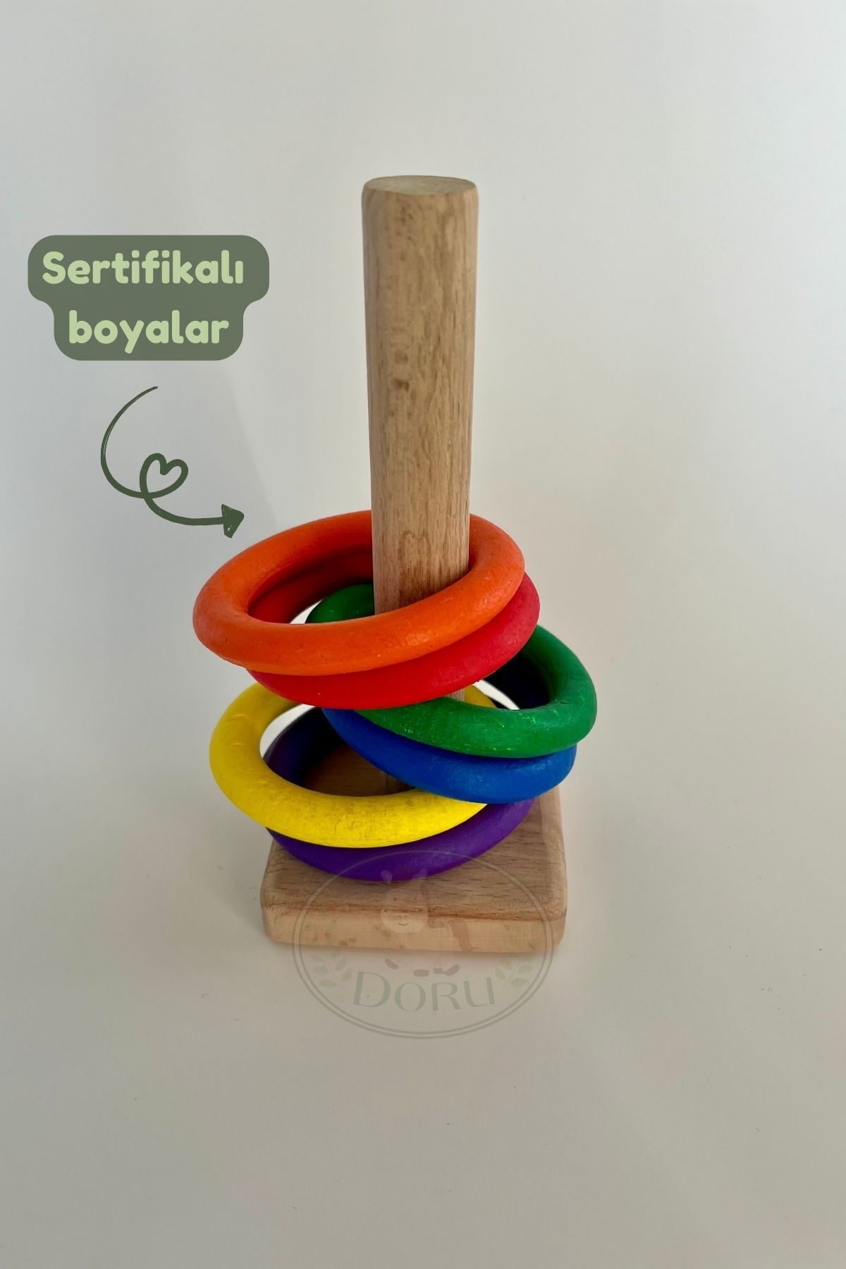 DORU Montessori Doğal Ahşap Ana Renkler Halka Dizme Sıralama Oyunu Anaokulu Kreş Eğitici Bebek Hediyelik fotoğrafı 5 (önizleme)