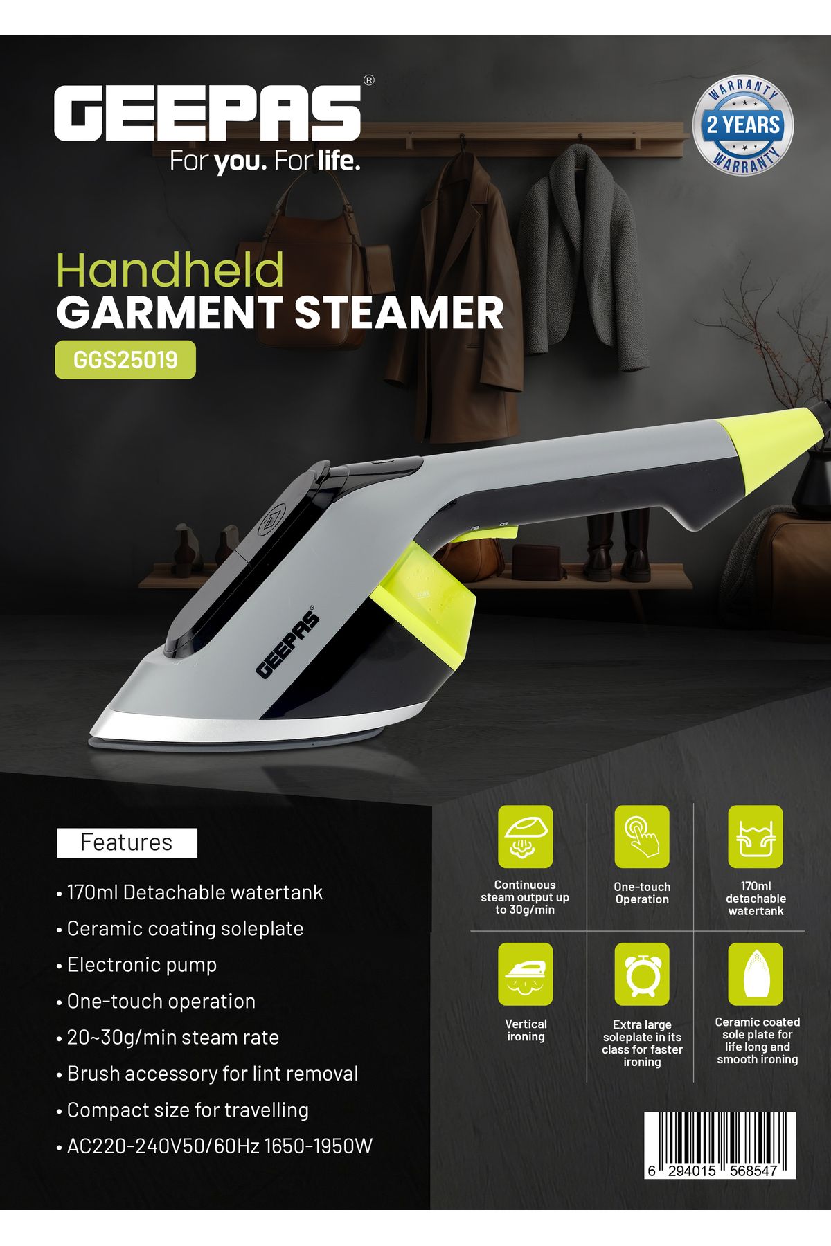 Geepas-Handheld Garment Steamer-170 ml Capacity/ Grey- Ggs25019 2