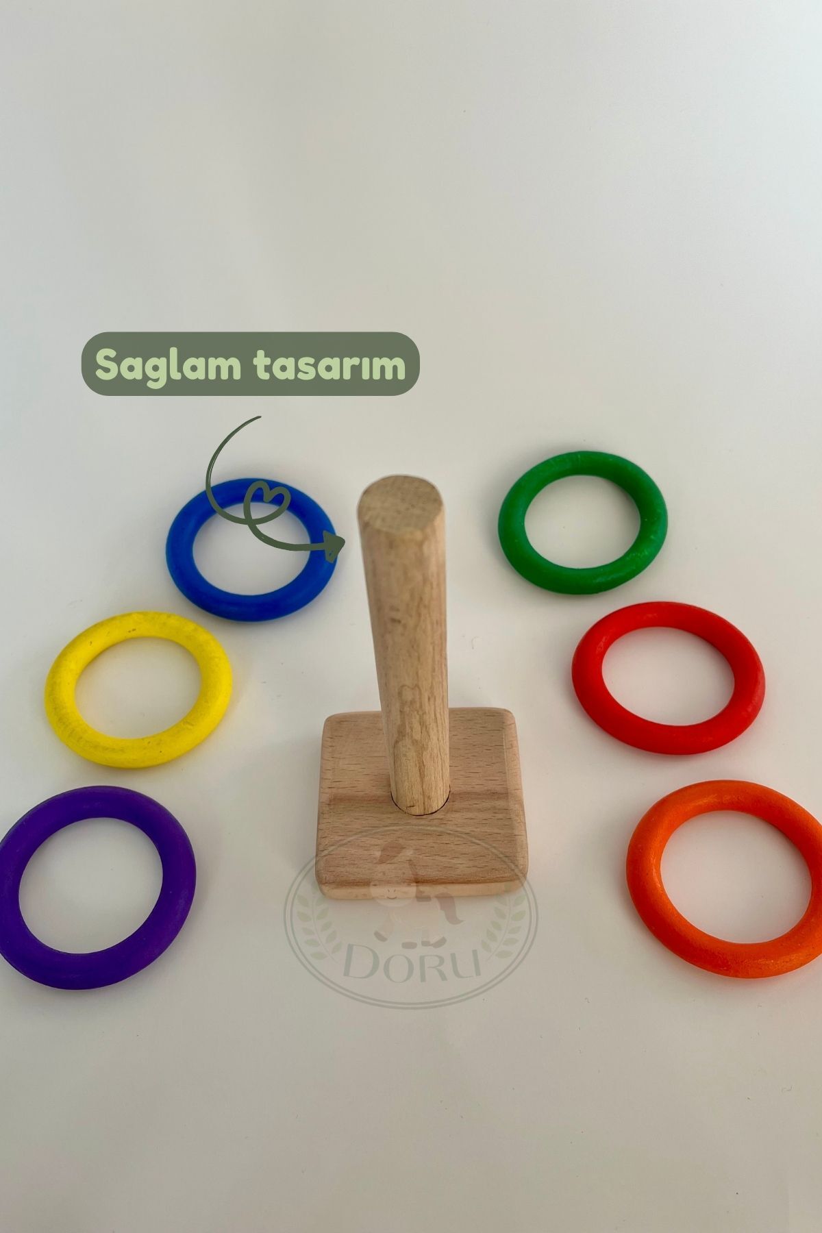 DORU Montessori Doğal Ahşap Ana Renkler Halka Dizme Sıralama Oyunu Anaokulu Kreş Eğitici Bebek Hediyelik fotoğrafı 3 (önizleme)