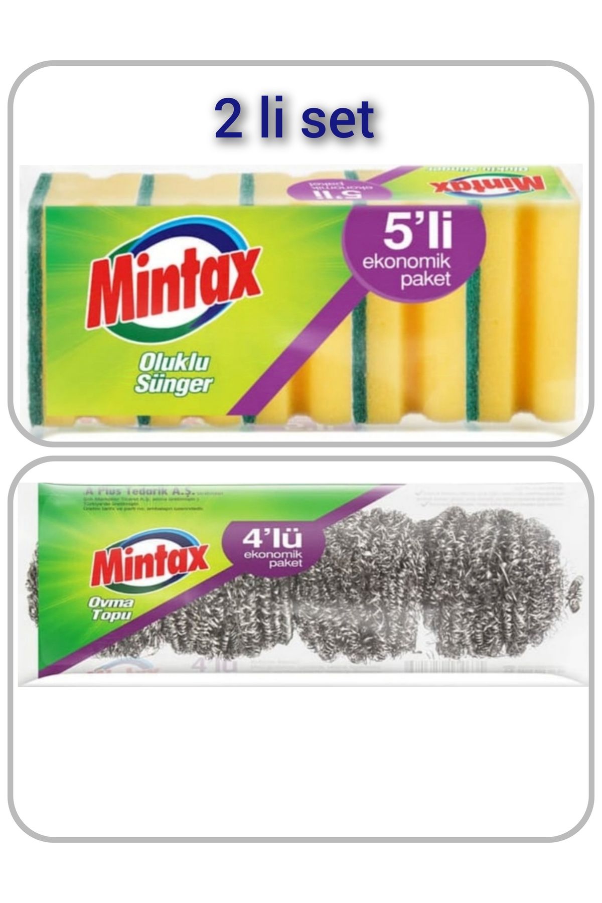 Mintax 5 li oluklu sünger + 4 lü ovma topu seti