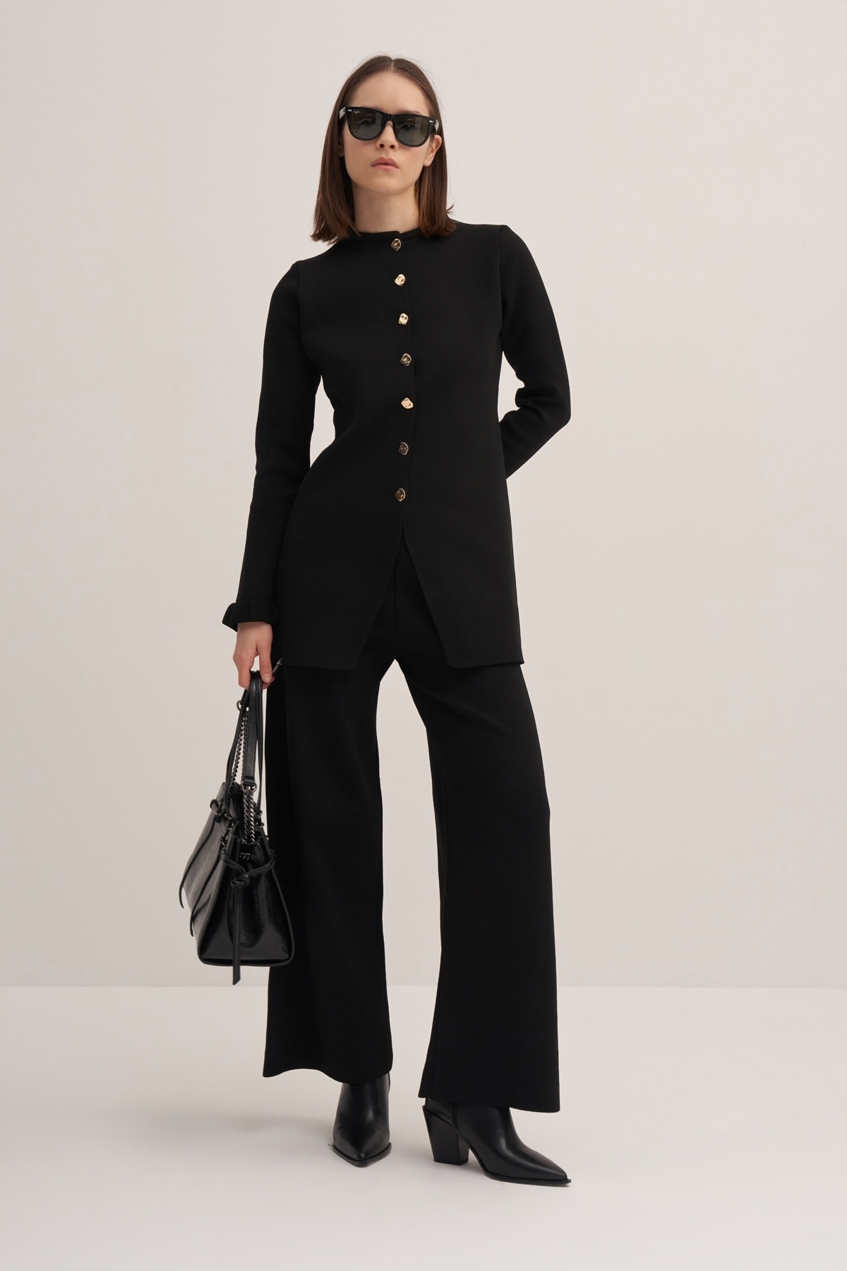 ebu prive  Kadın Premium Uzun Triko Hırka Siyah - Görsel 4