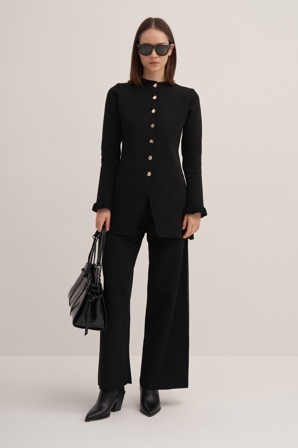 ebu prive  Kadın Premium Uzun Triko Hırka Siyah - Görsel 2