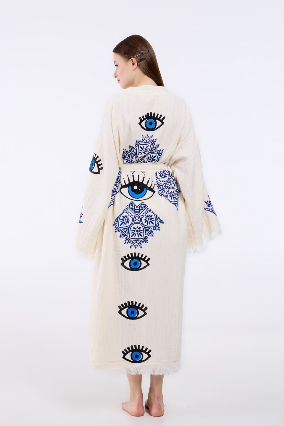 Befera Design-Muslin Kimono 100% Cotton Ethnic Eye Printed Patterned Bathrobe Kaftan Dressing Gown 7