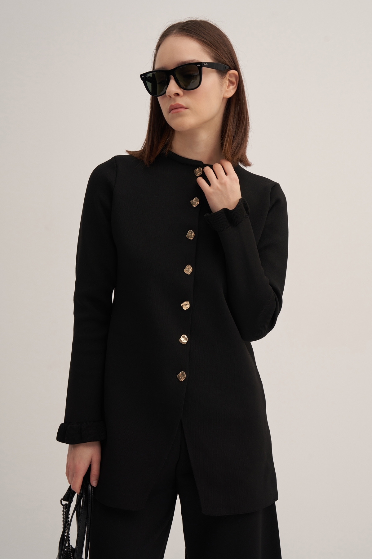 ebu prive  Kadın Premium Uzun Triko Hırka Siyah - Görsel 3