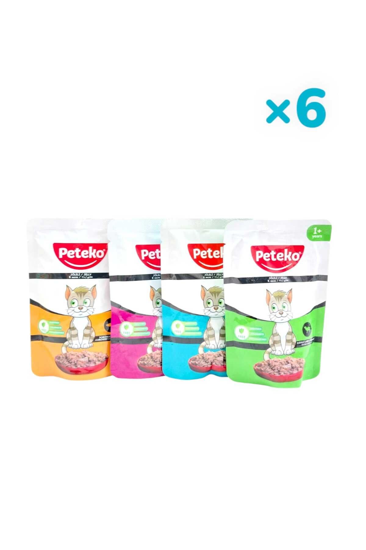 PetEko 4 Farklı aromalı(Biftekli,Balıklı,Kuzulu,Somonlu) Yetişkin Kedi Yaş Maması 85 Gr*4 6 Adet