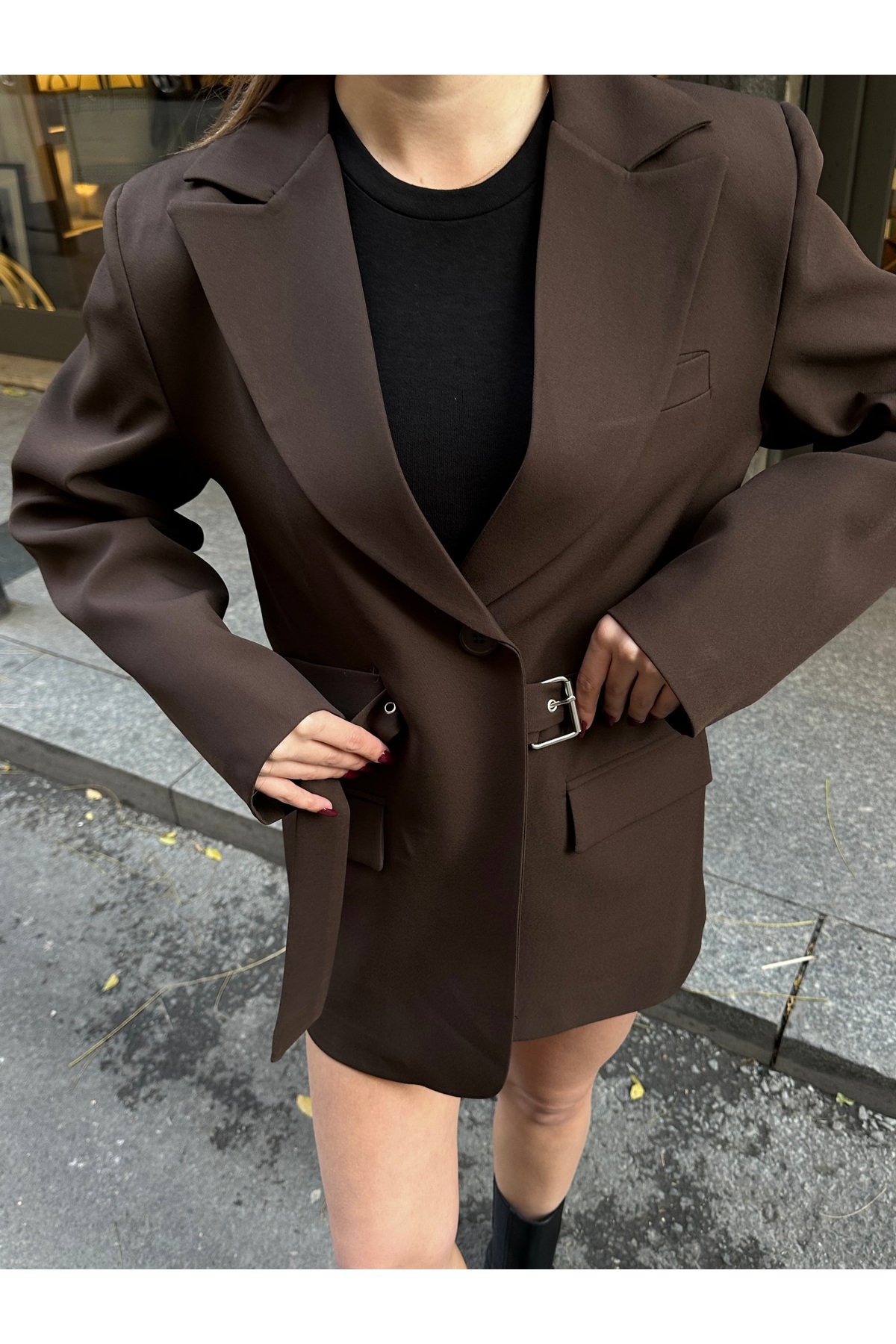 VESS MODA  Kadın Yeni Sezon Kemer Detaylı Blazer Ceket - Görsel 6