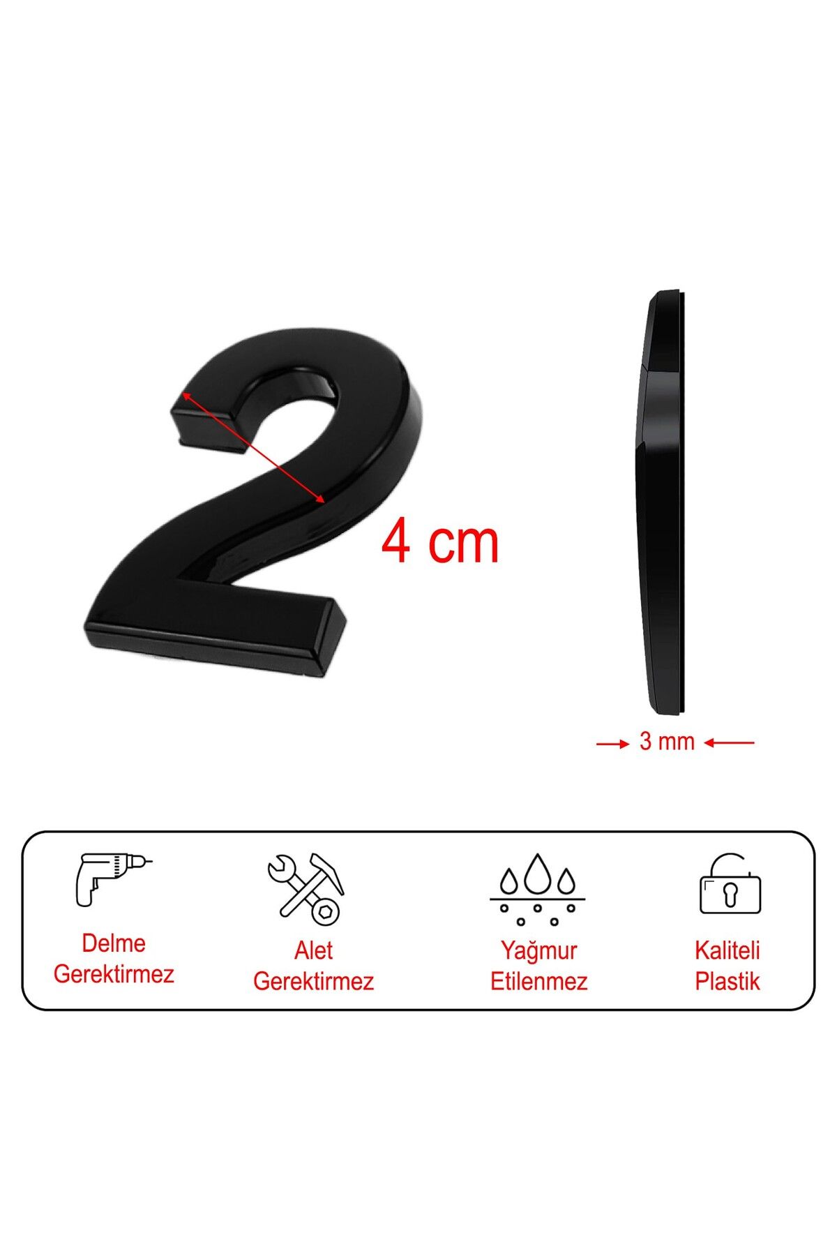 Badem10-Small Size 50 mm Black Color Numbered Adhesive Door Number - 2 Figures Two Count 1 Piece 4
