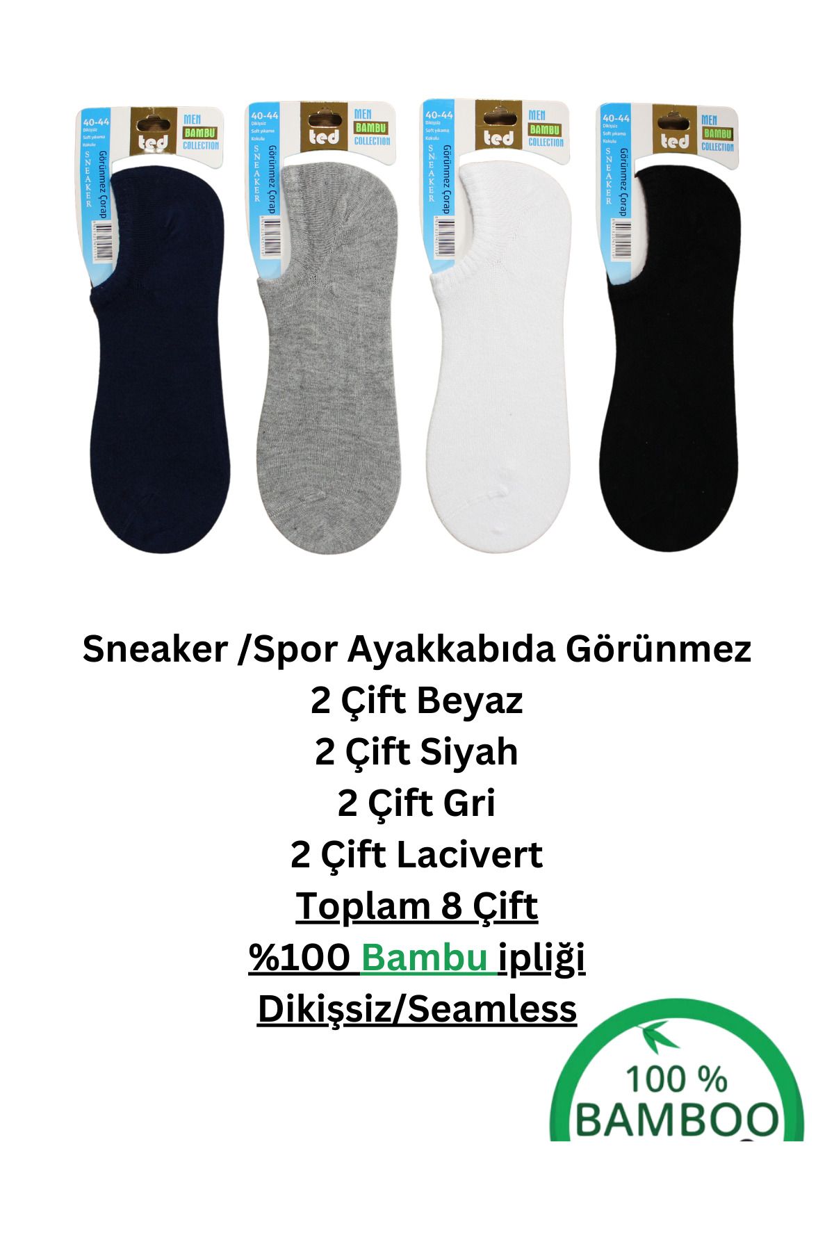 socksbox-8 perechi cutie, fără sudură, 100% bambus, șosete invizibile/cauciuc care nu se stoarce/negru-albastru marin-gri-alb 2